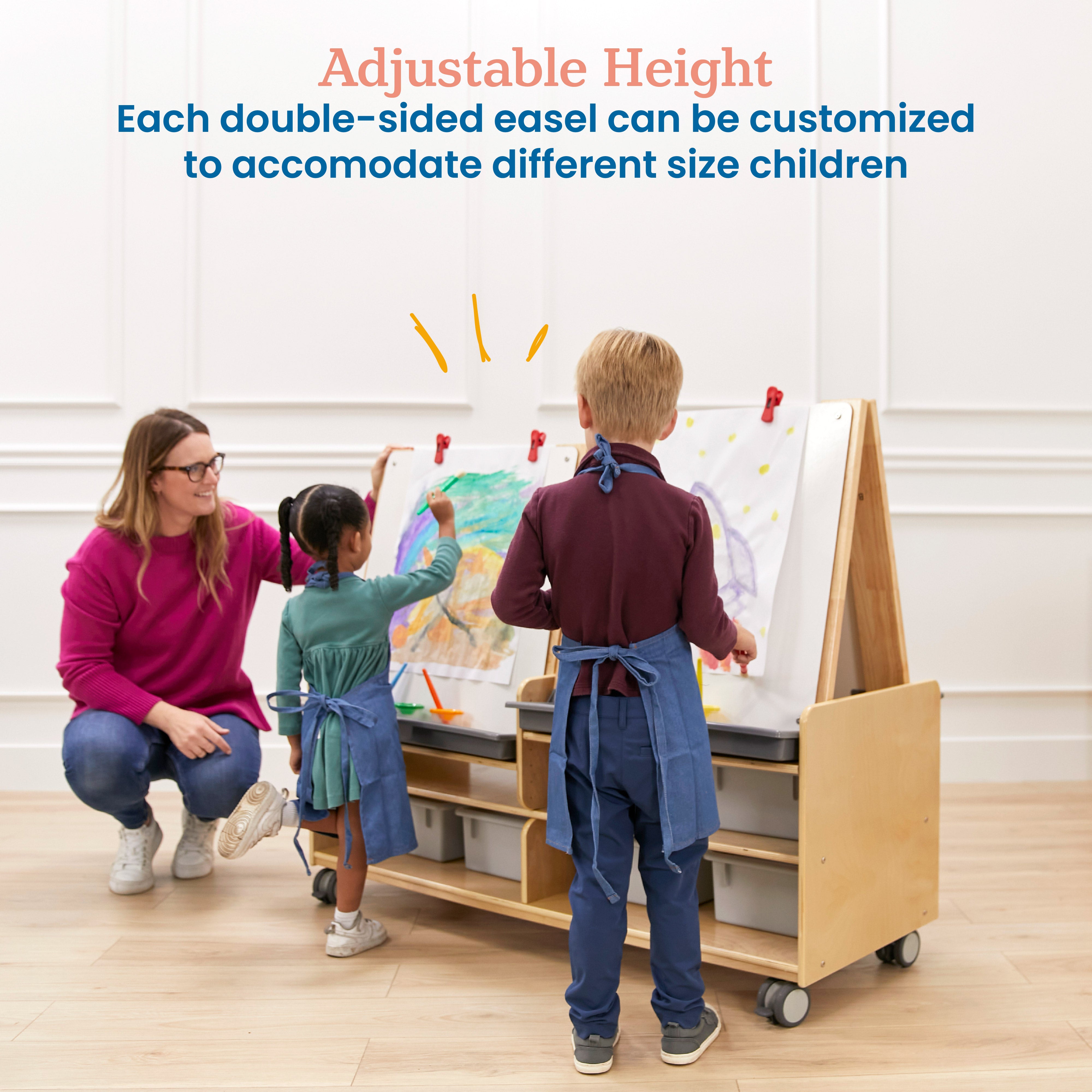 Double-Sided Mobile Art Easel with Storage and Clips