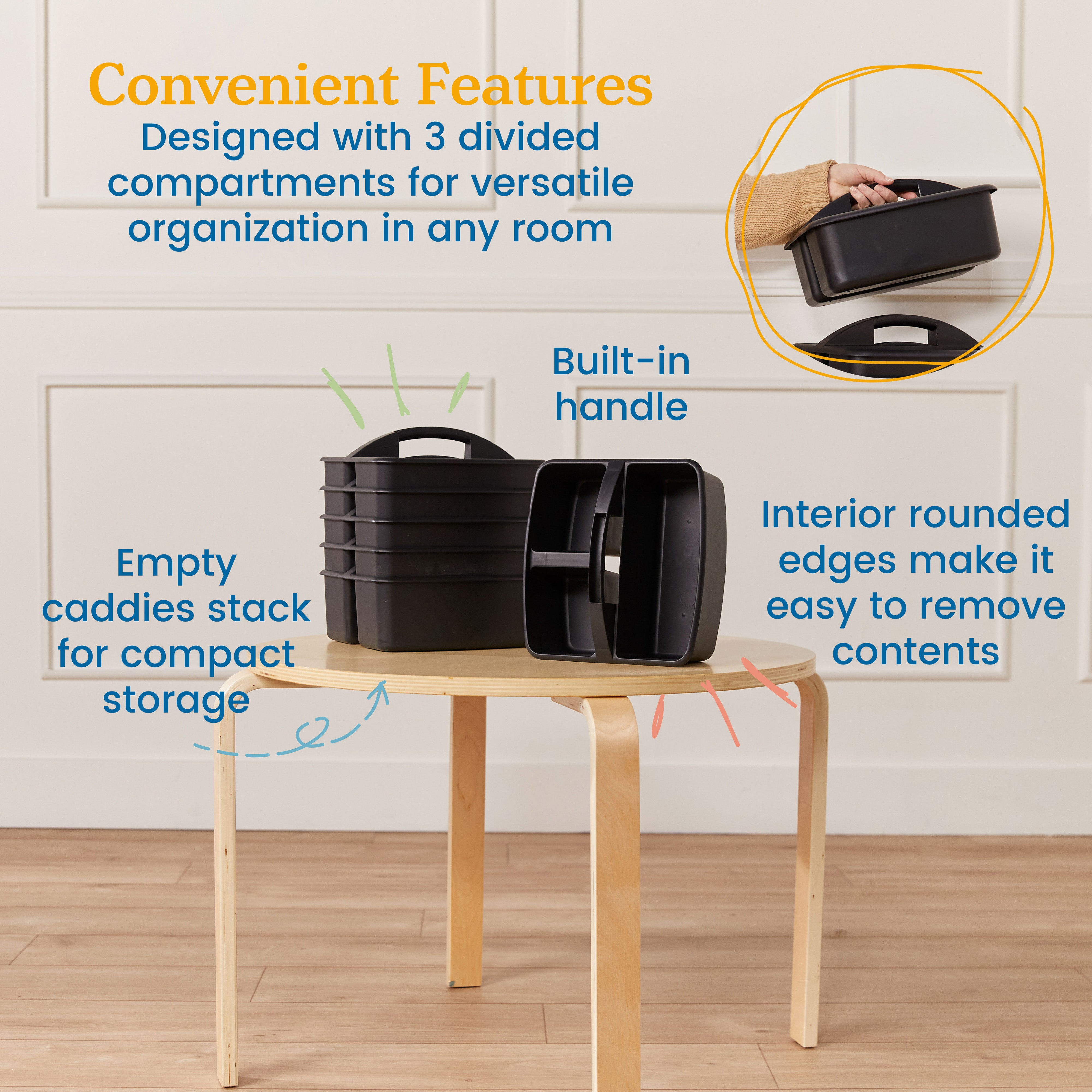 3-Compartment Storage Caddy, 6-Pack