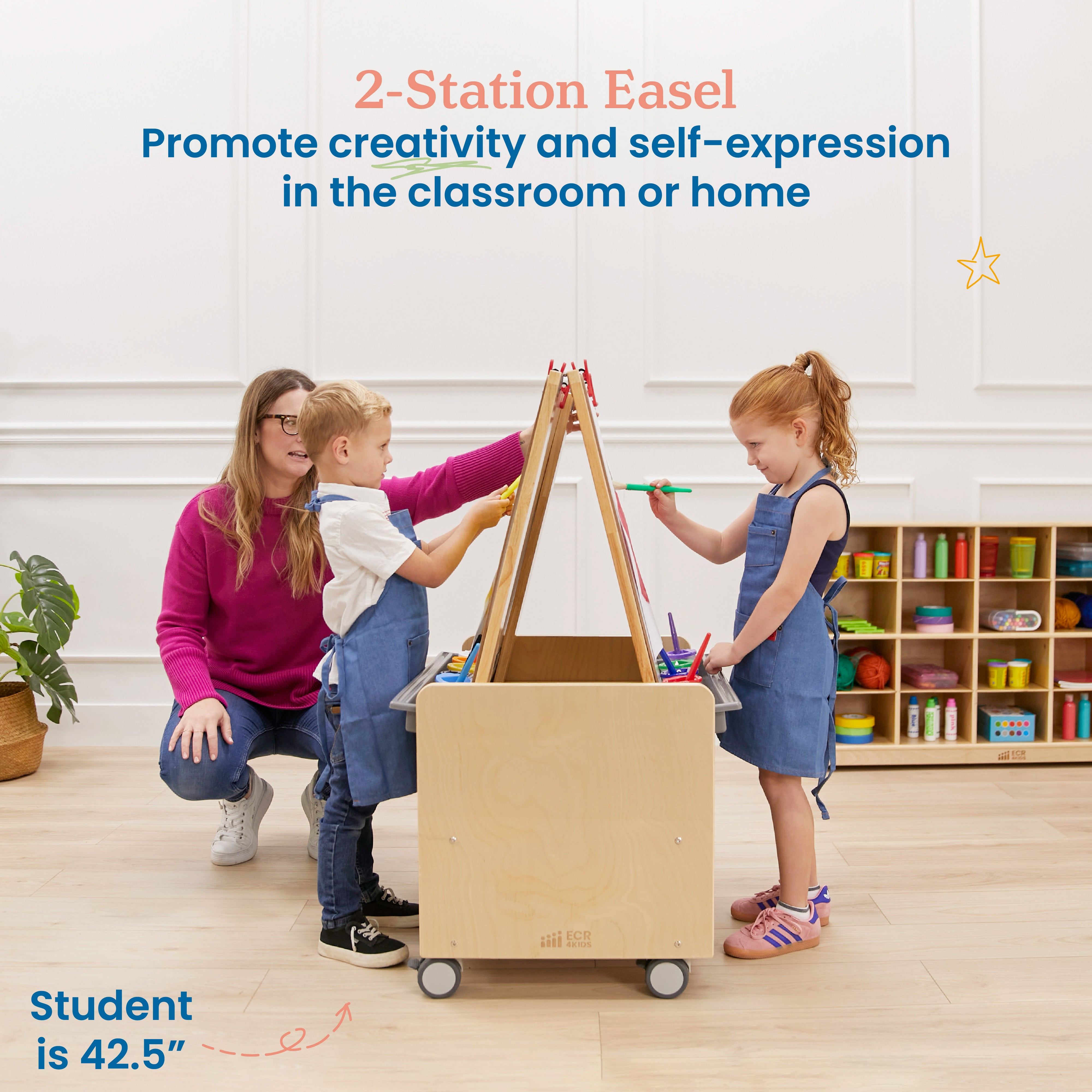 Double-Sided Mobile Art Easel with Storage and Clips