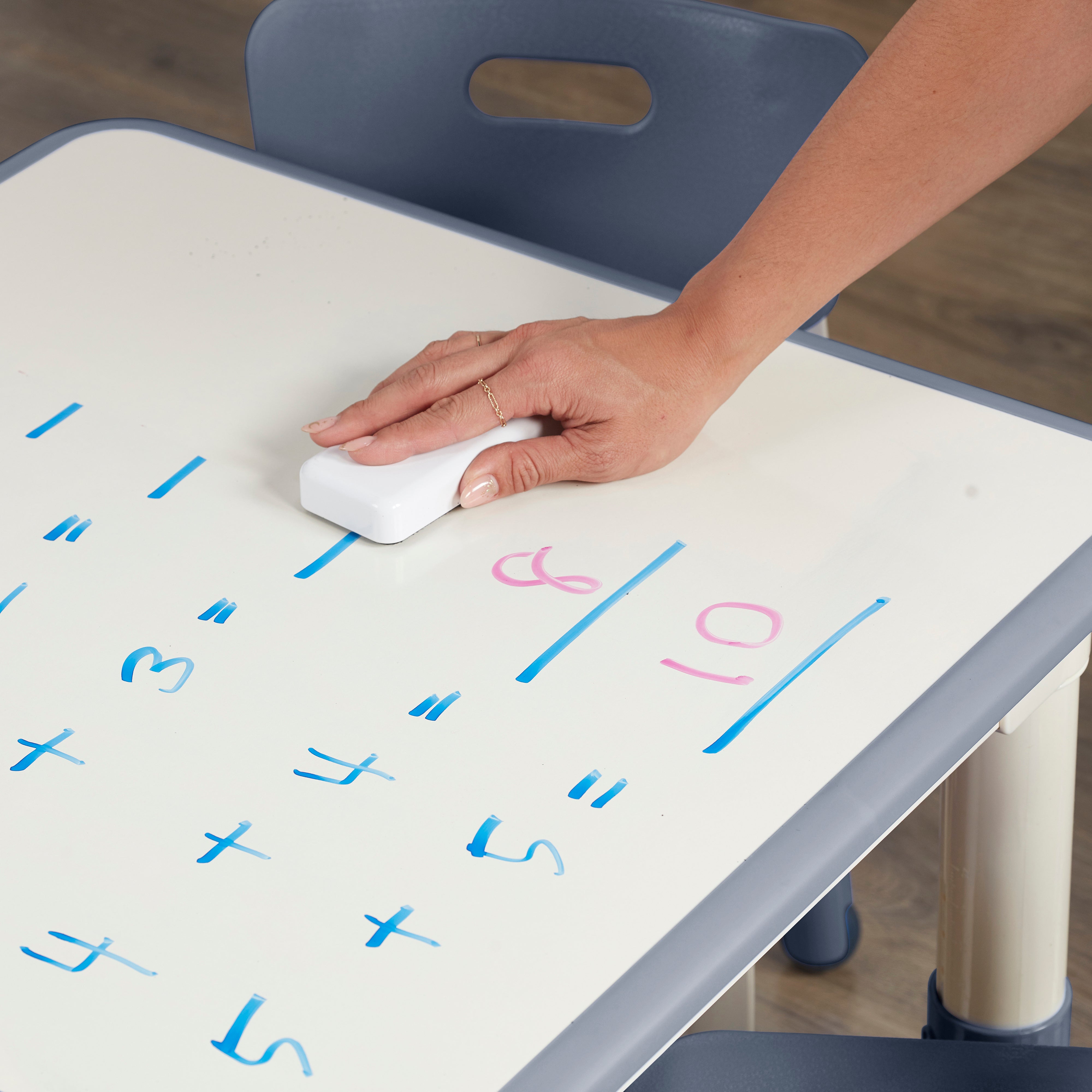 Dry-Erase Square Activity Table with 2 Chairs, Adjustable, 3-Piece