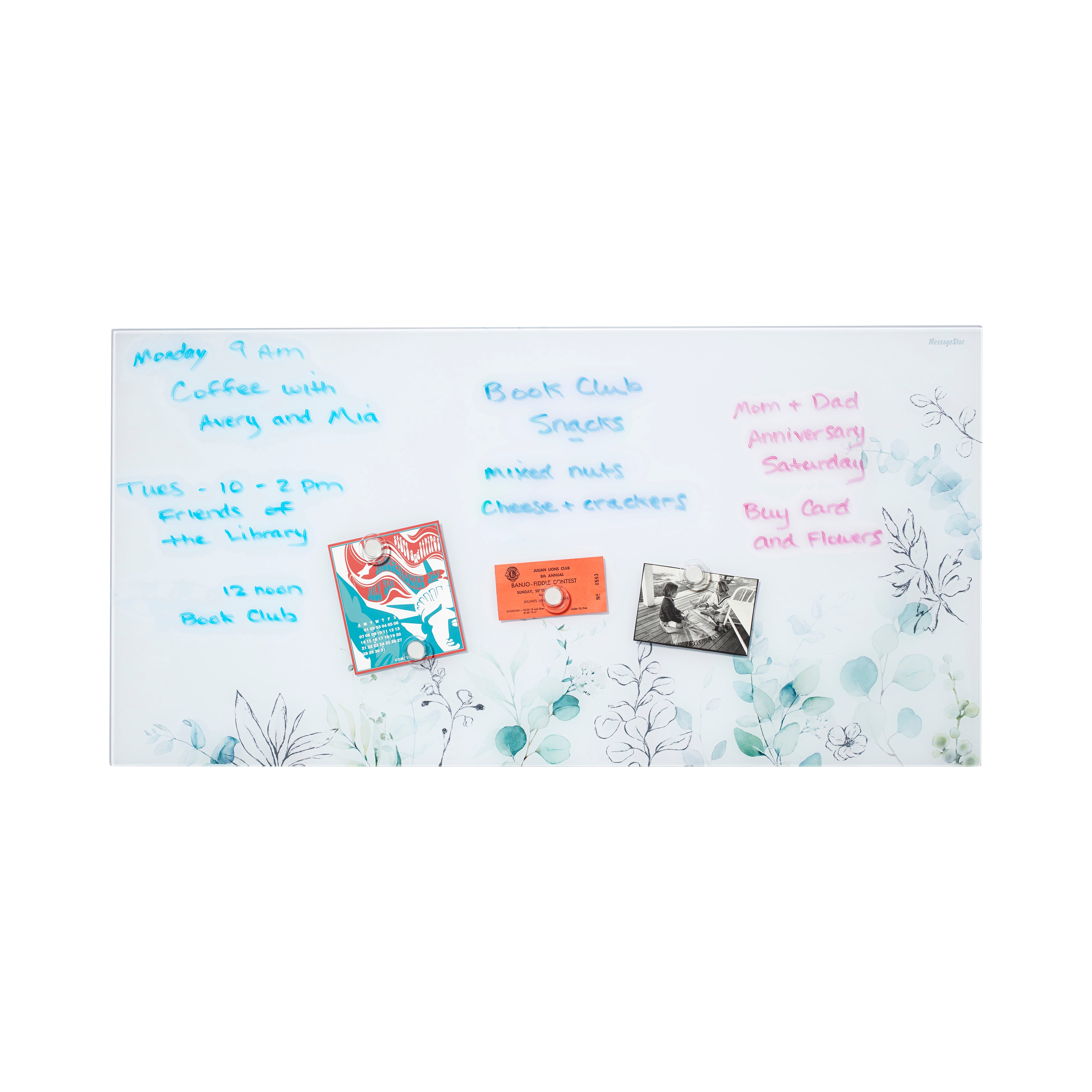 MessageStor Magnetic Dry-Erase Glass Board with Magnets, 18in x 36in
