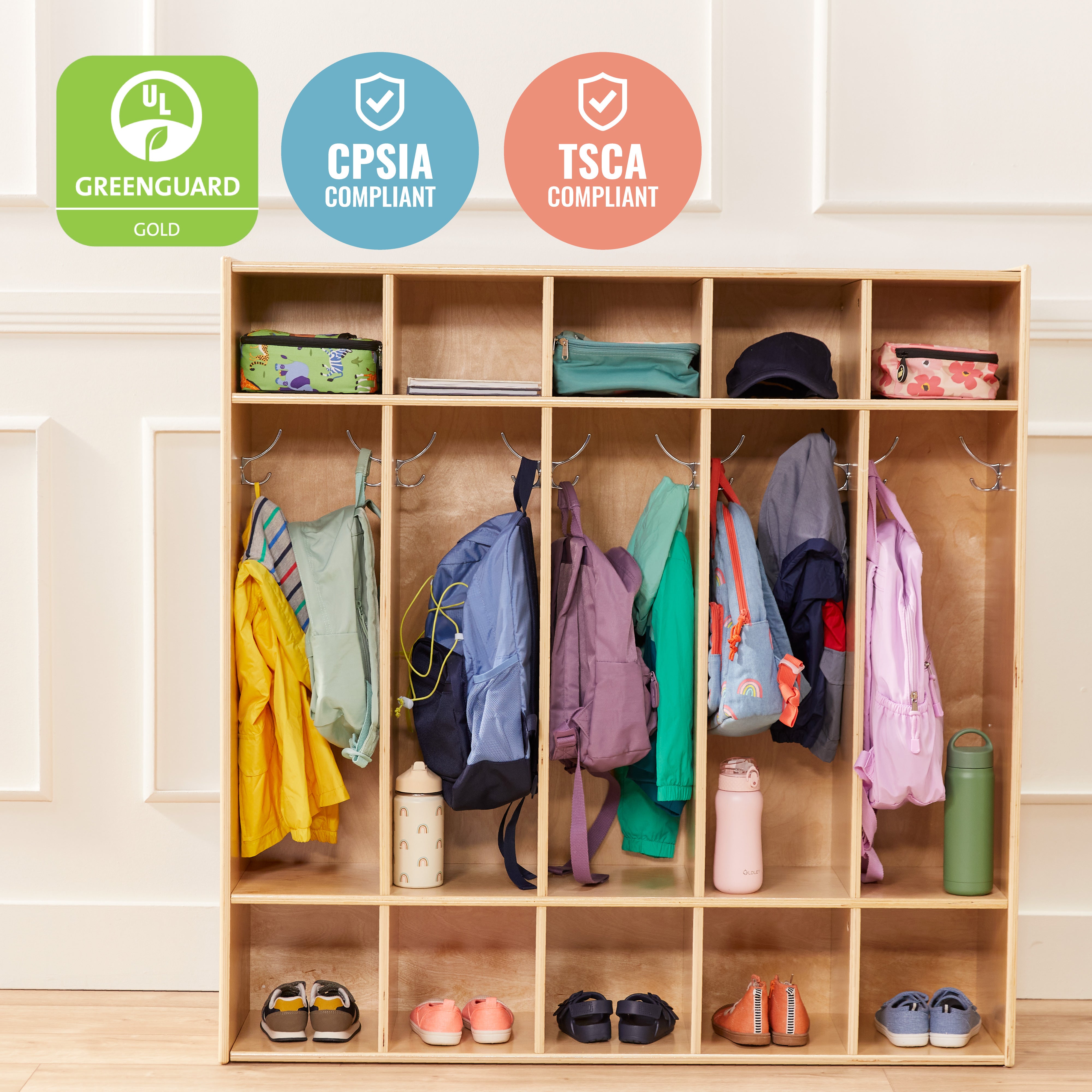 Streamline 5-Section Coat Locker with Cubby Storage Compartments