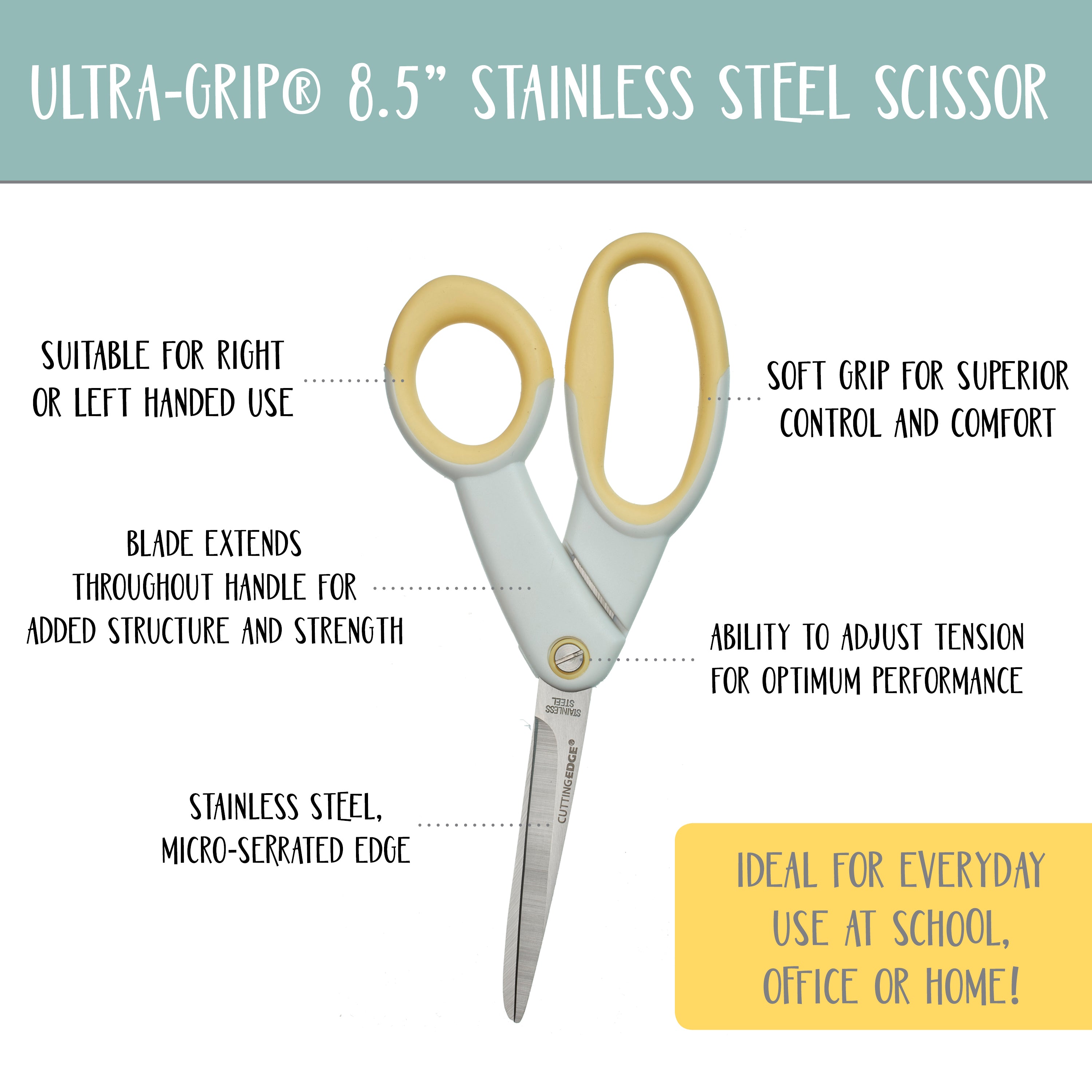 Ultra-Grip 8.5" Stainless Steel Scissors with Soft Comfort Grip, 3-Pack