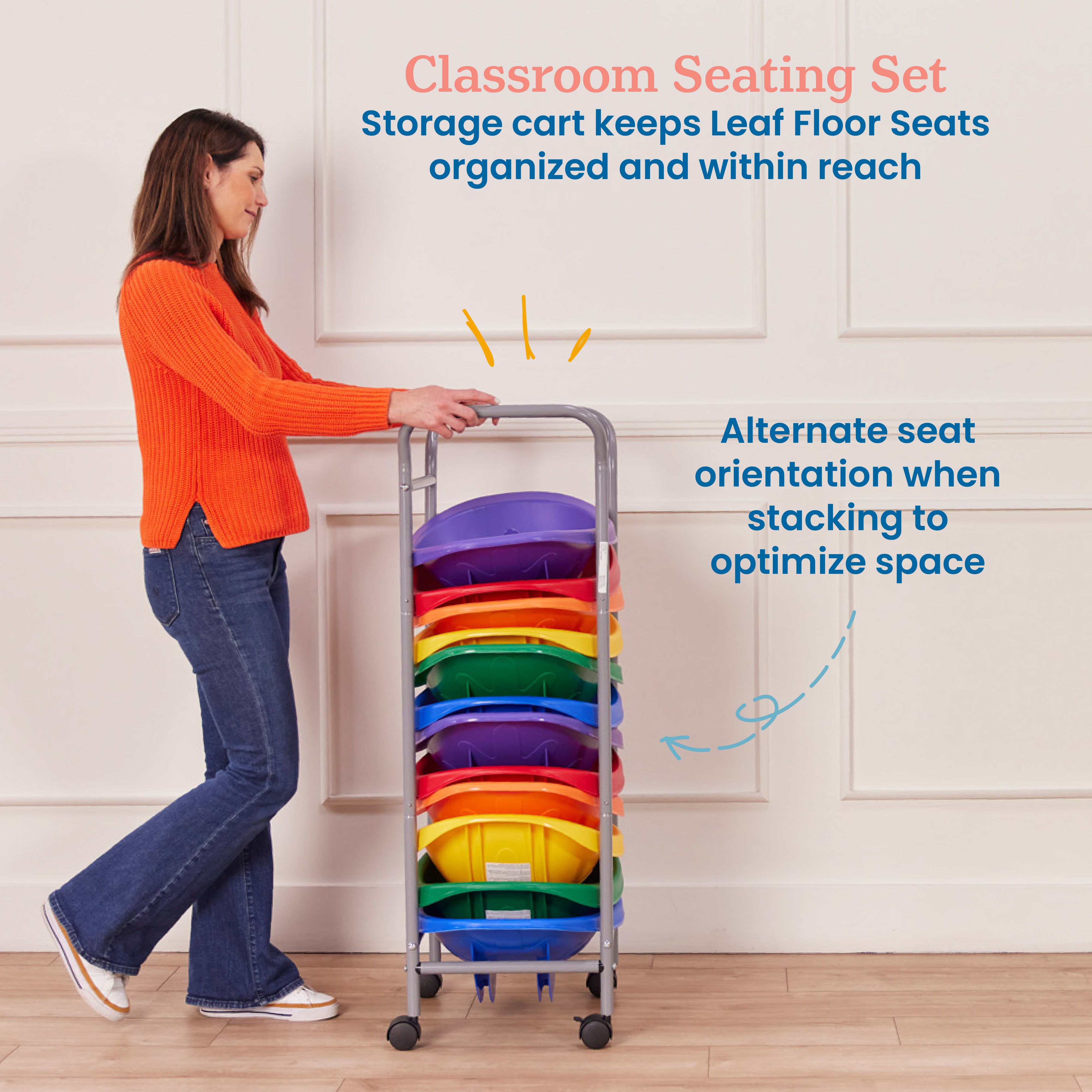 Mobile Leaf Seat Cart with 12 Leaf Floor Seats, Flexible Seating