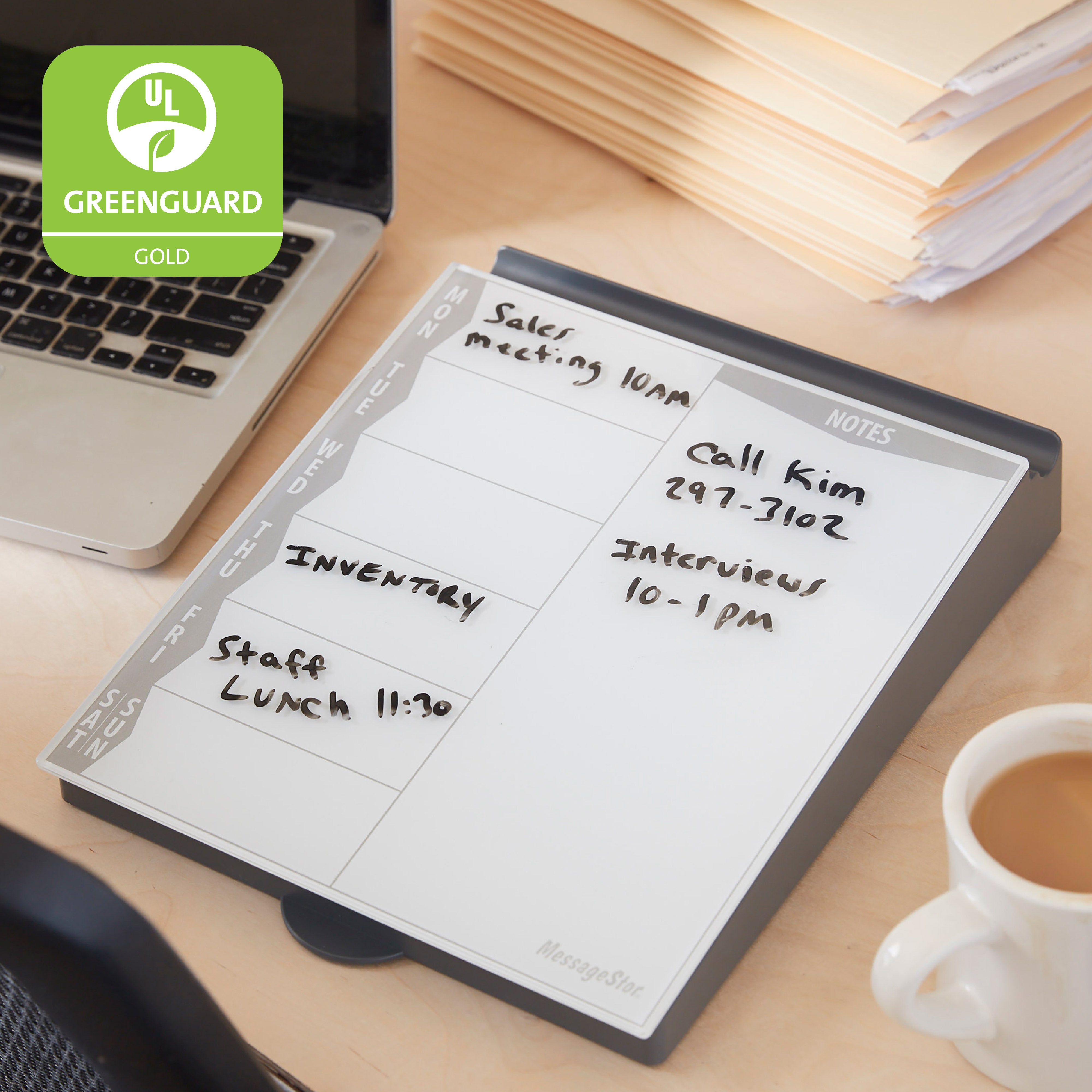 MessageStor Dry-Erase Glass Board Memo Station