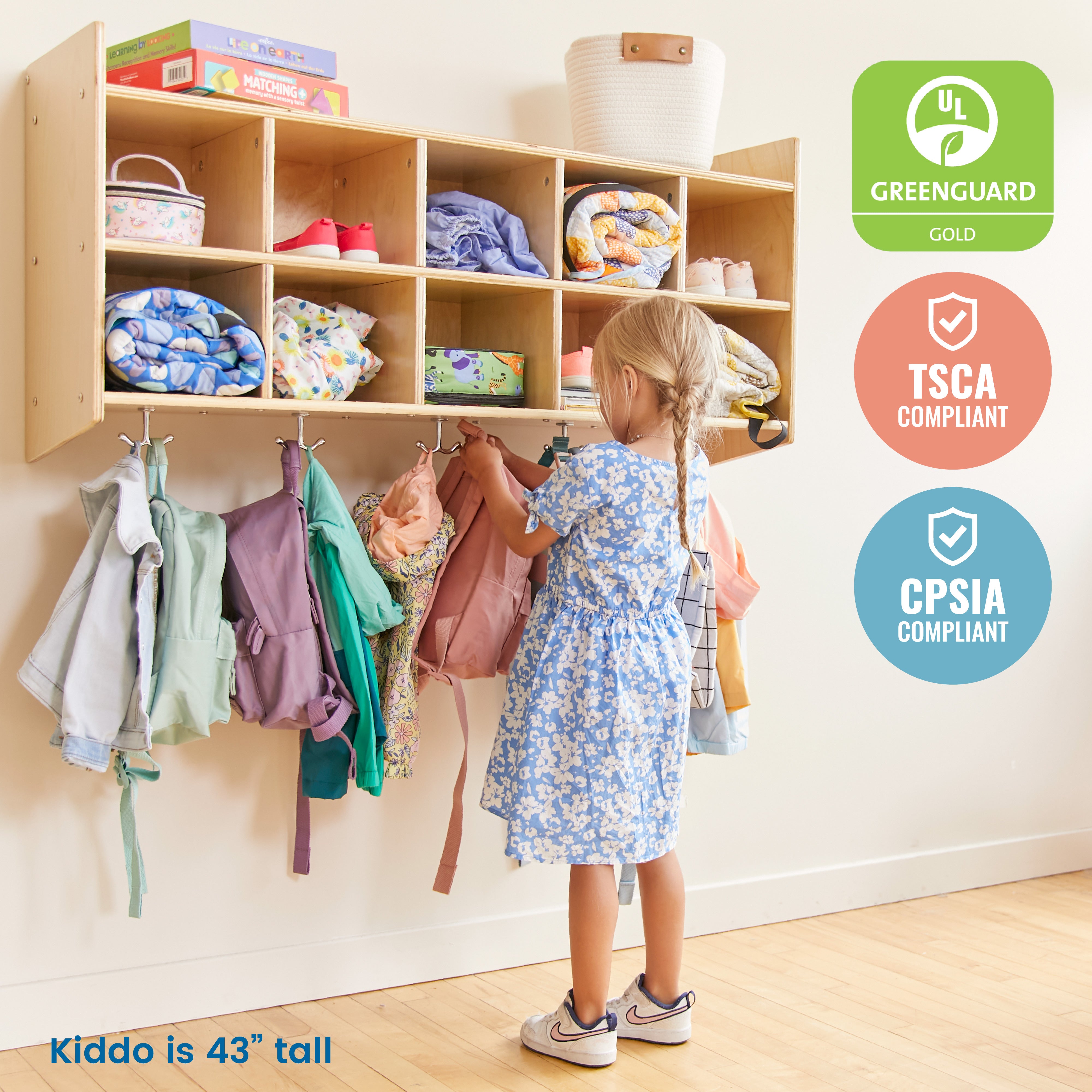 10-Section Hanging Coat Locker with Shelf, Classroom Storage
