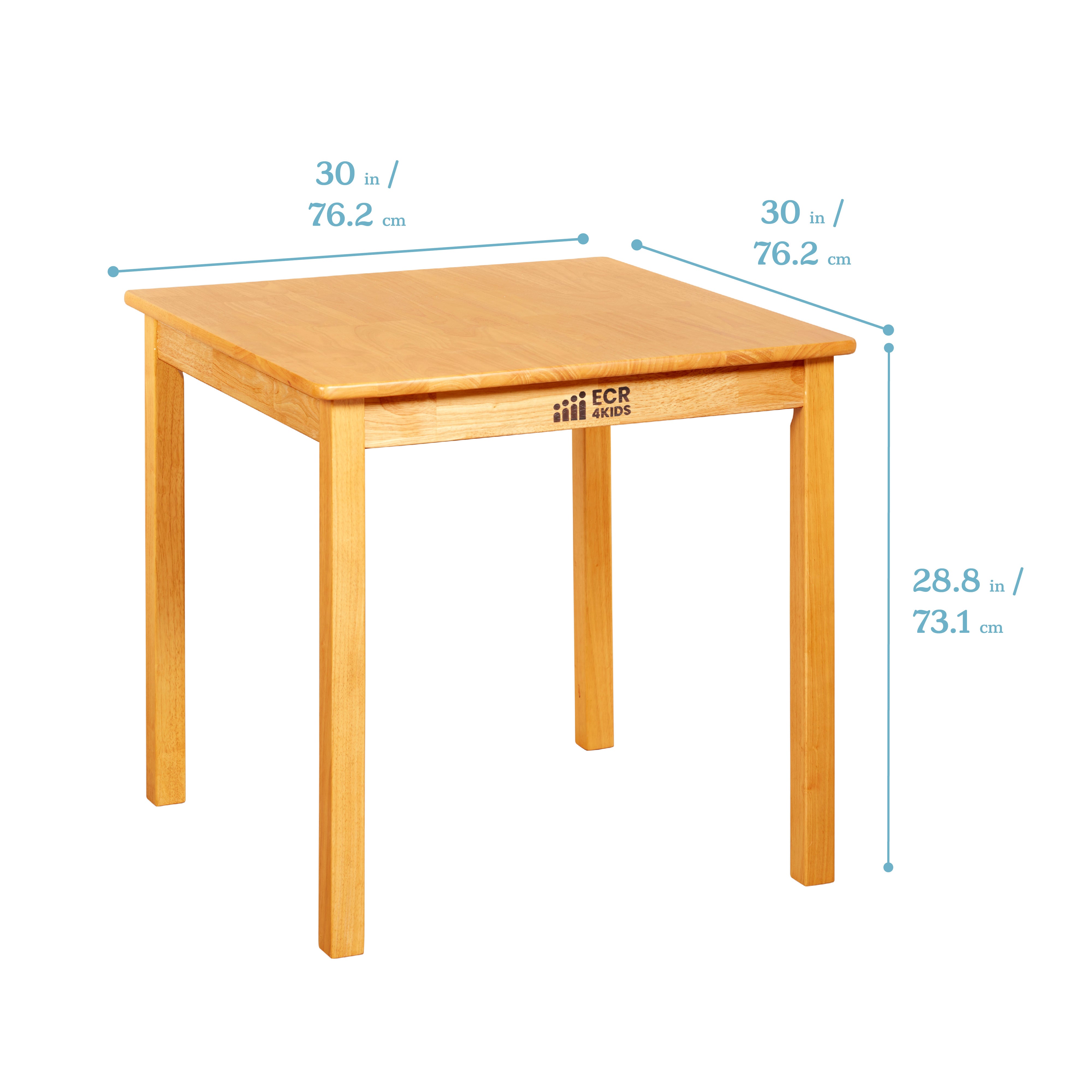 30in x 30in Square Hardwood Table with 28in Legs and Two 16in Chairs, 3-Piece