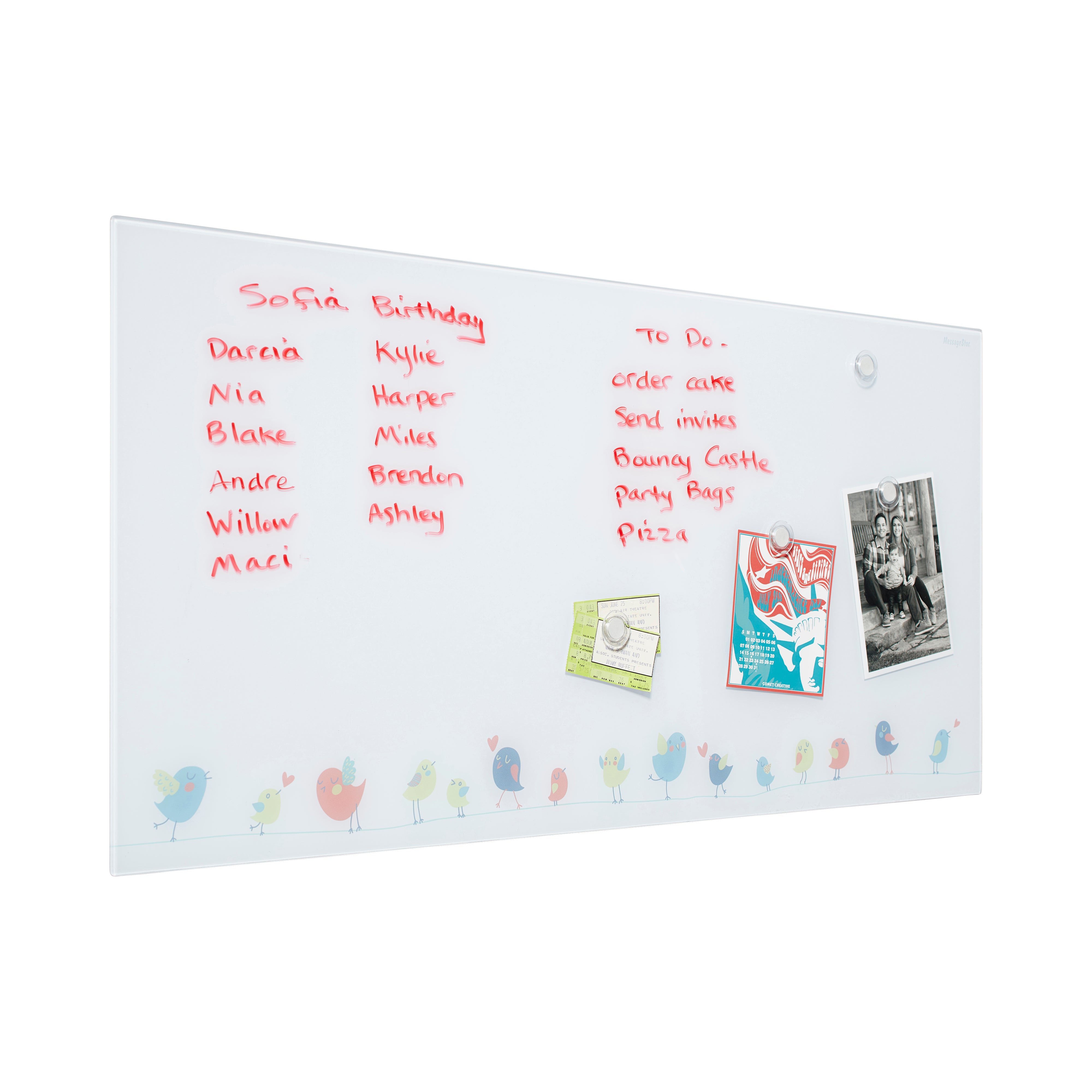 MessageStor Magnetic Dry-Erase Glass Board with Magnets, 18in x 36in