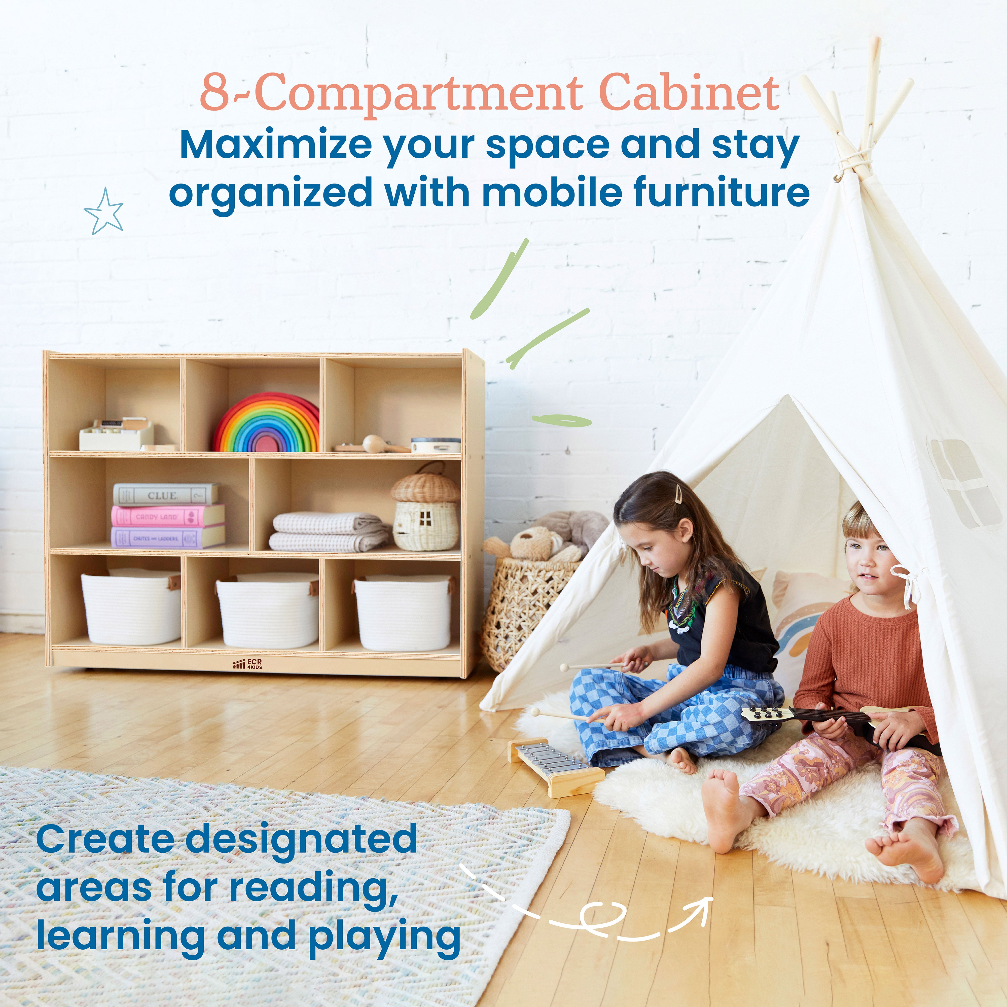 8-Compartment Mobile Storage Cabinet, Elementary