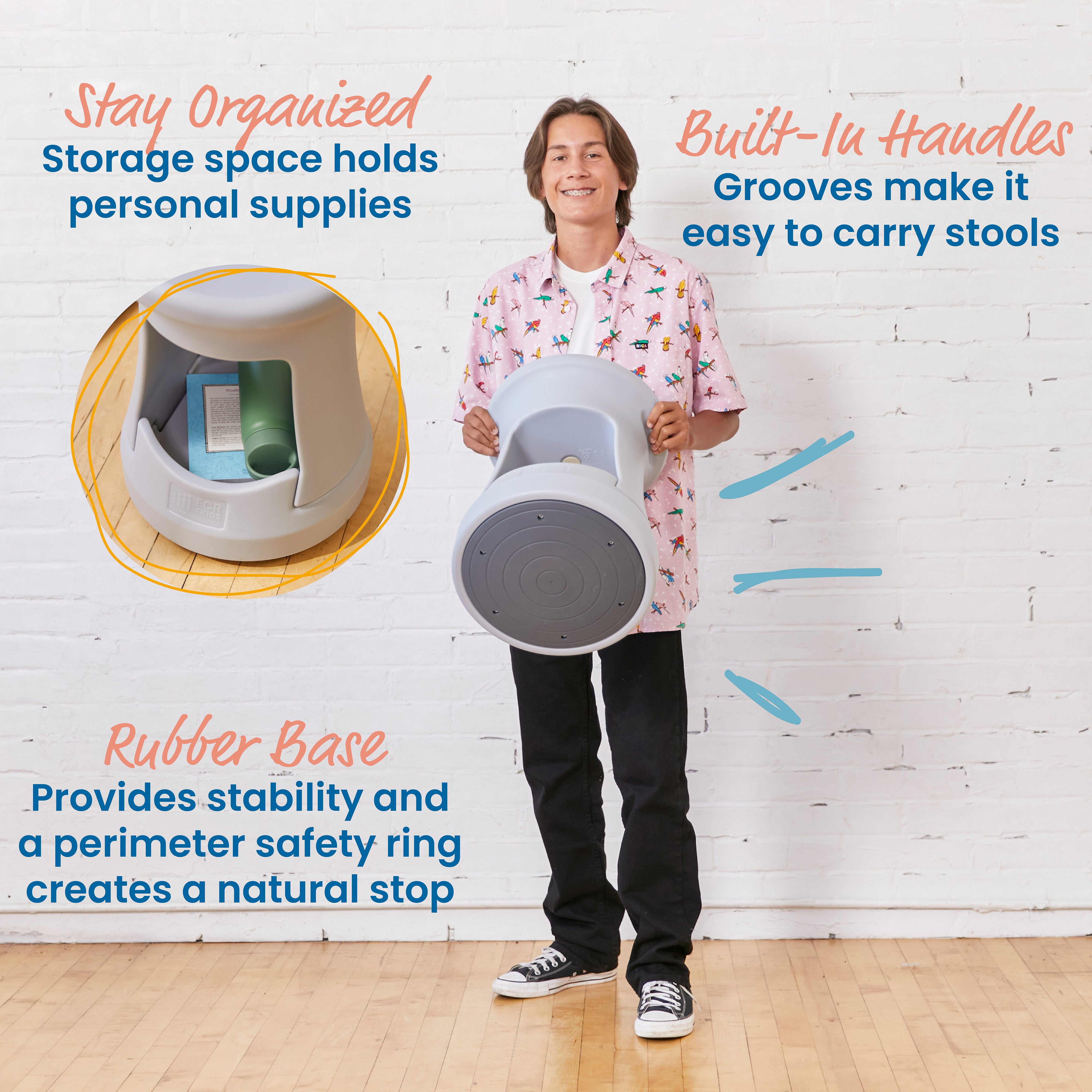 Storage Wobble Stool, 18in Seat Height