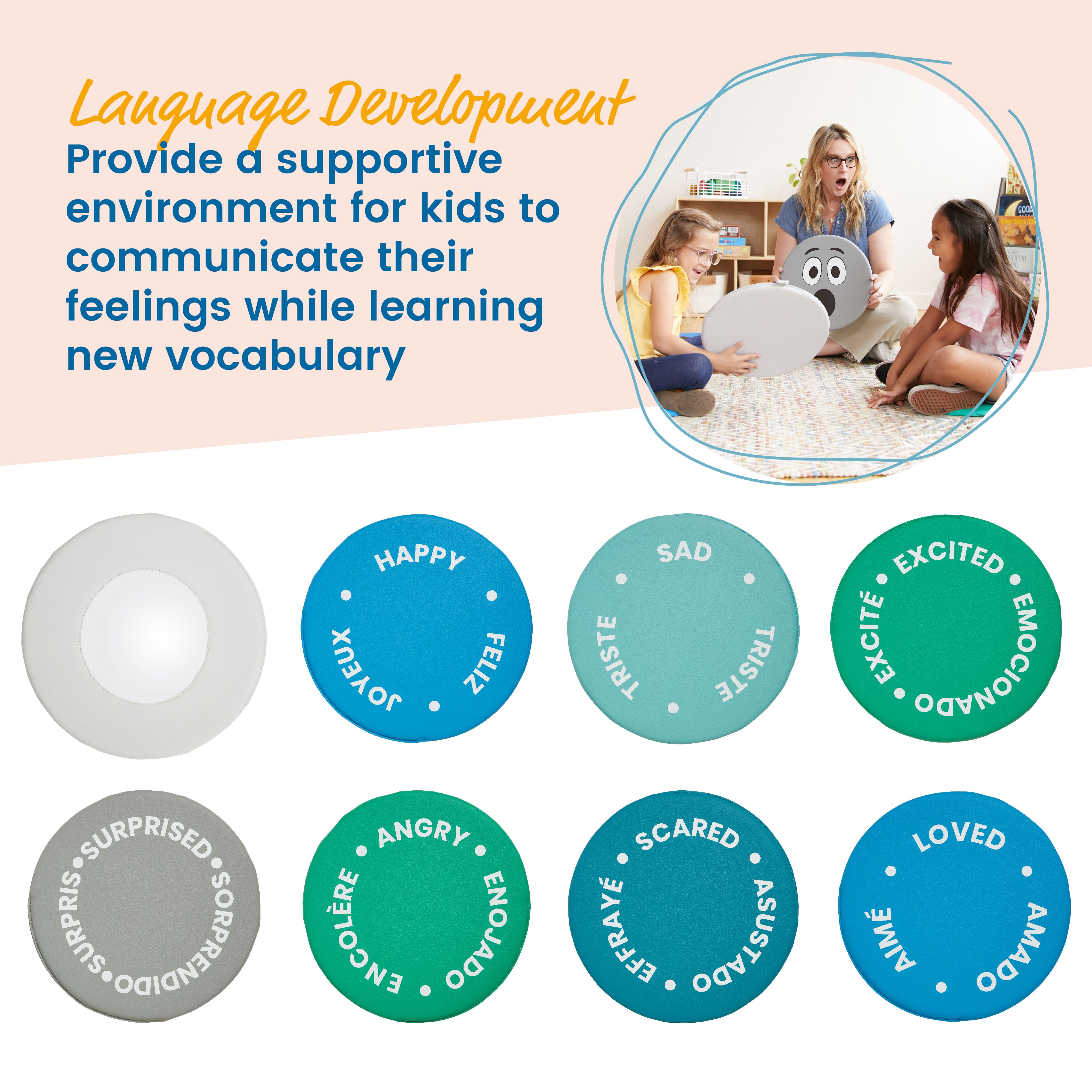 Emotion Pads with Mirror, Trilingual, 8-Piece