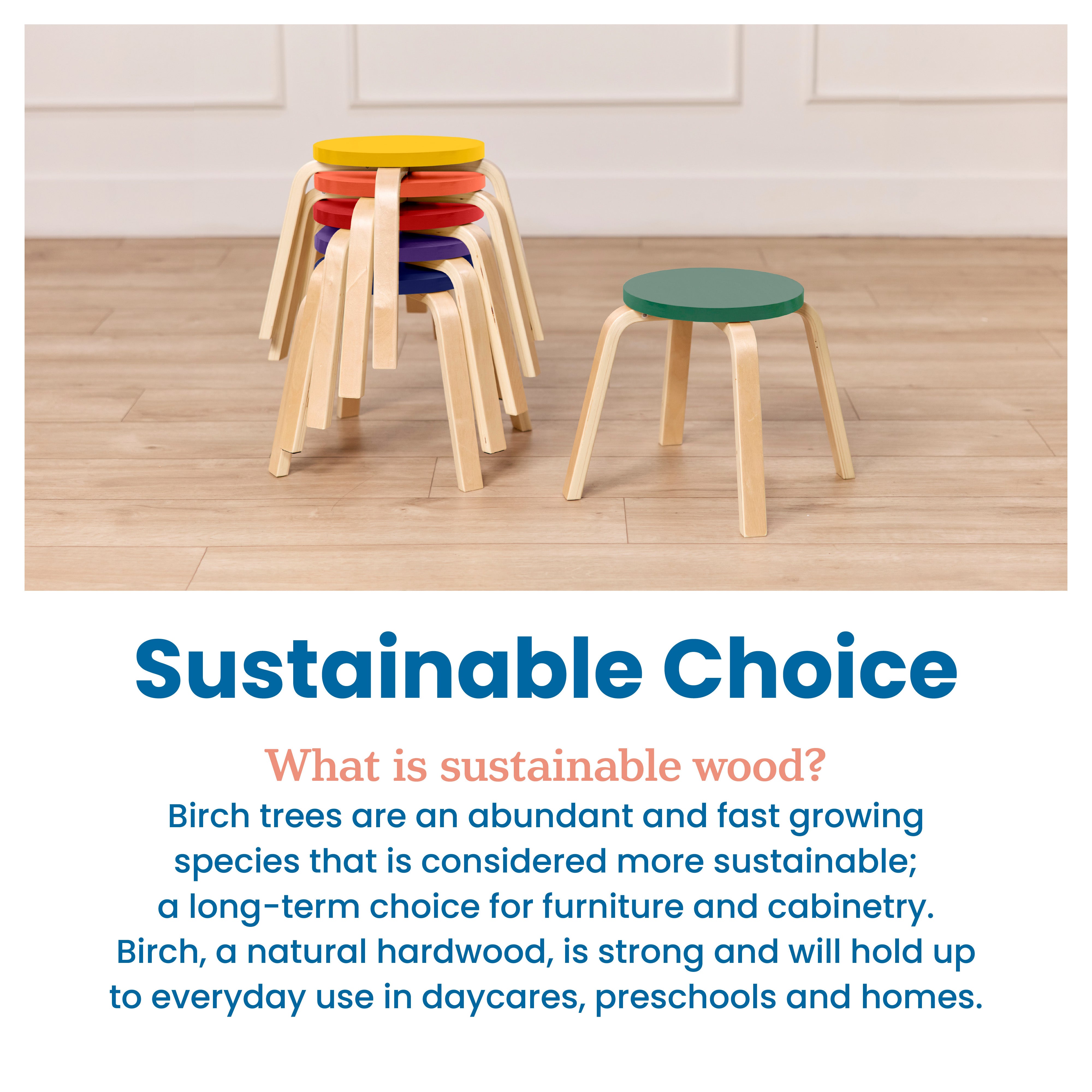 Bentwood Stackable Stools, 12in Seat Height, 6-Piece