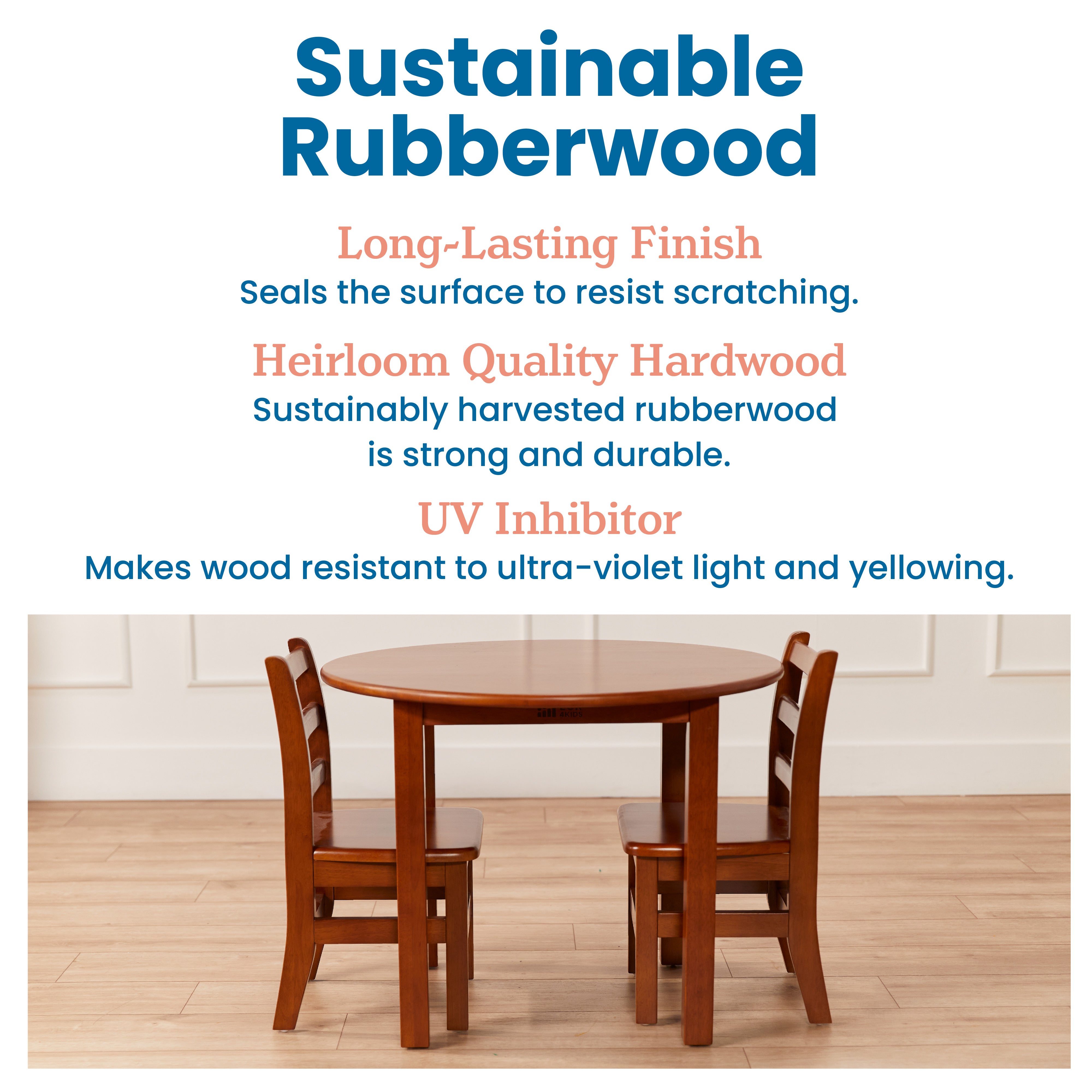 30in D Round Hardwood Table and Chair Set, 12in Seat Height, 3-Piece