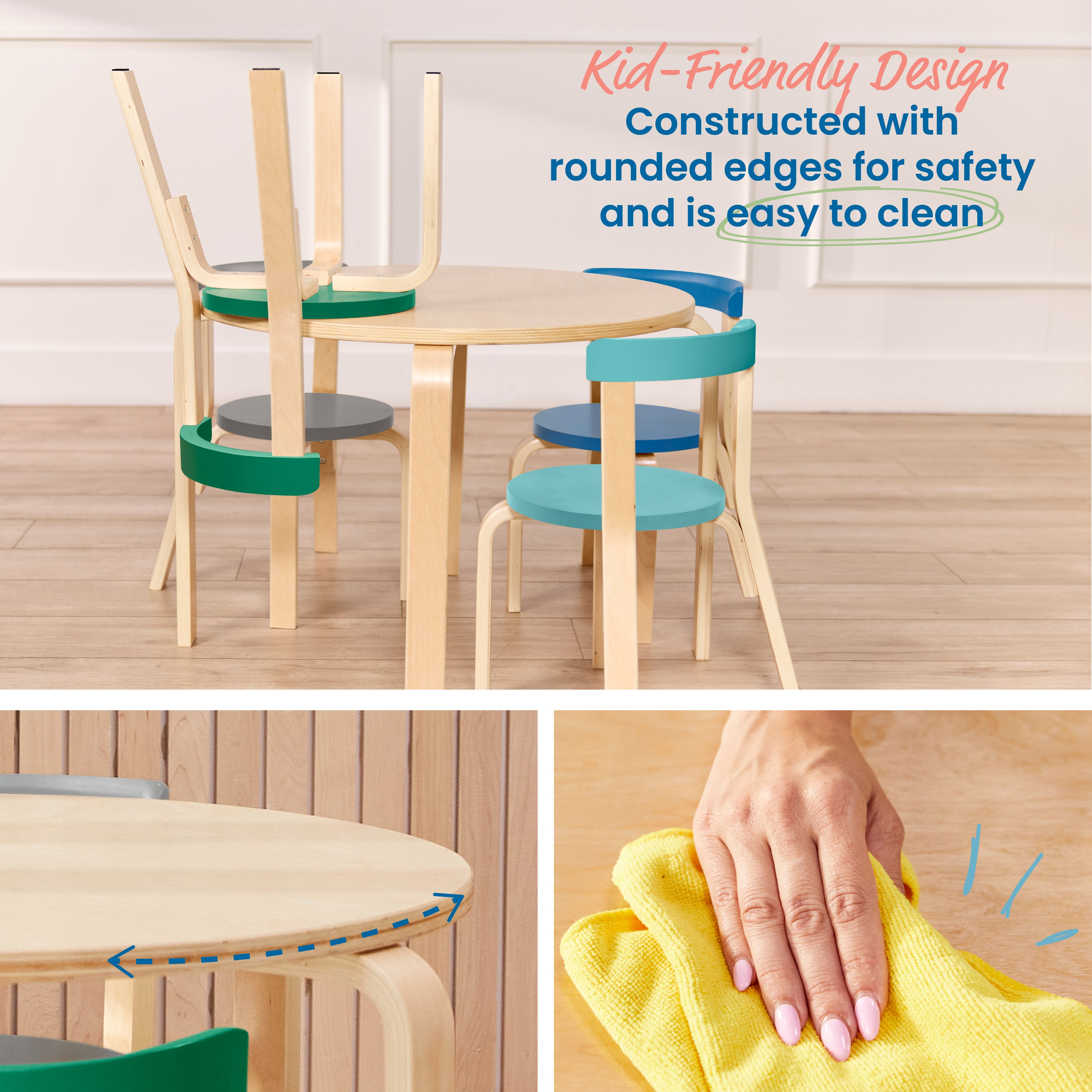 Bentwood Table and Curved Back Chair Set, 5-Piece