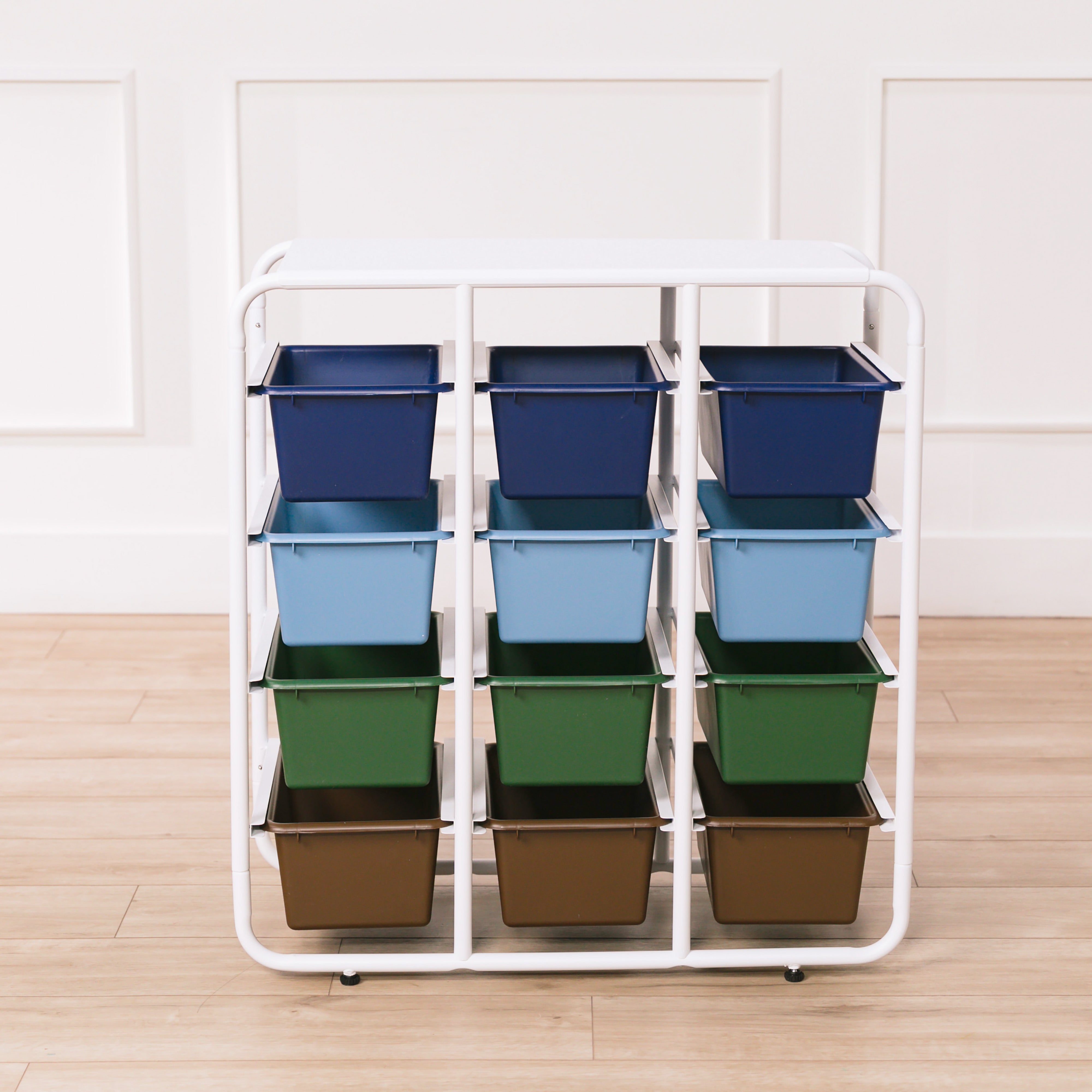 4-Tier Storage Rack with 12 Cubby Bins 4x3