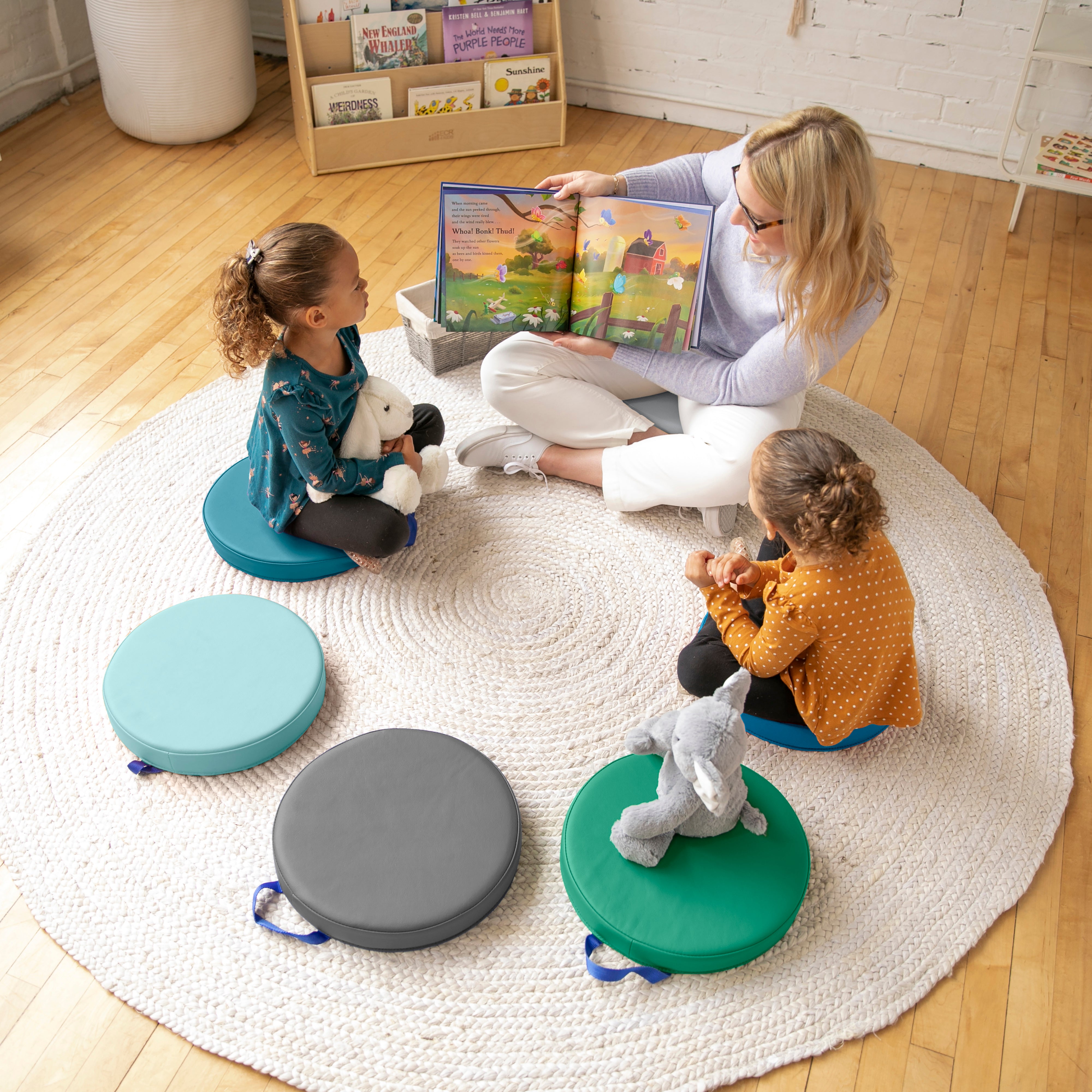 Round Floor Cushions and Mobile Cushion Cart, 12-Piece