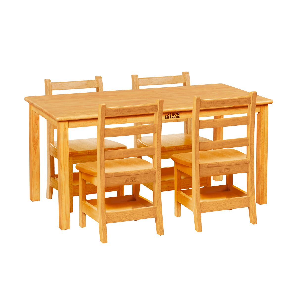 24in x 48in Rectangular Hardwood Table and Four Chairs with Storage, 12in Seat Height, 5-Piece