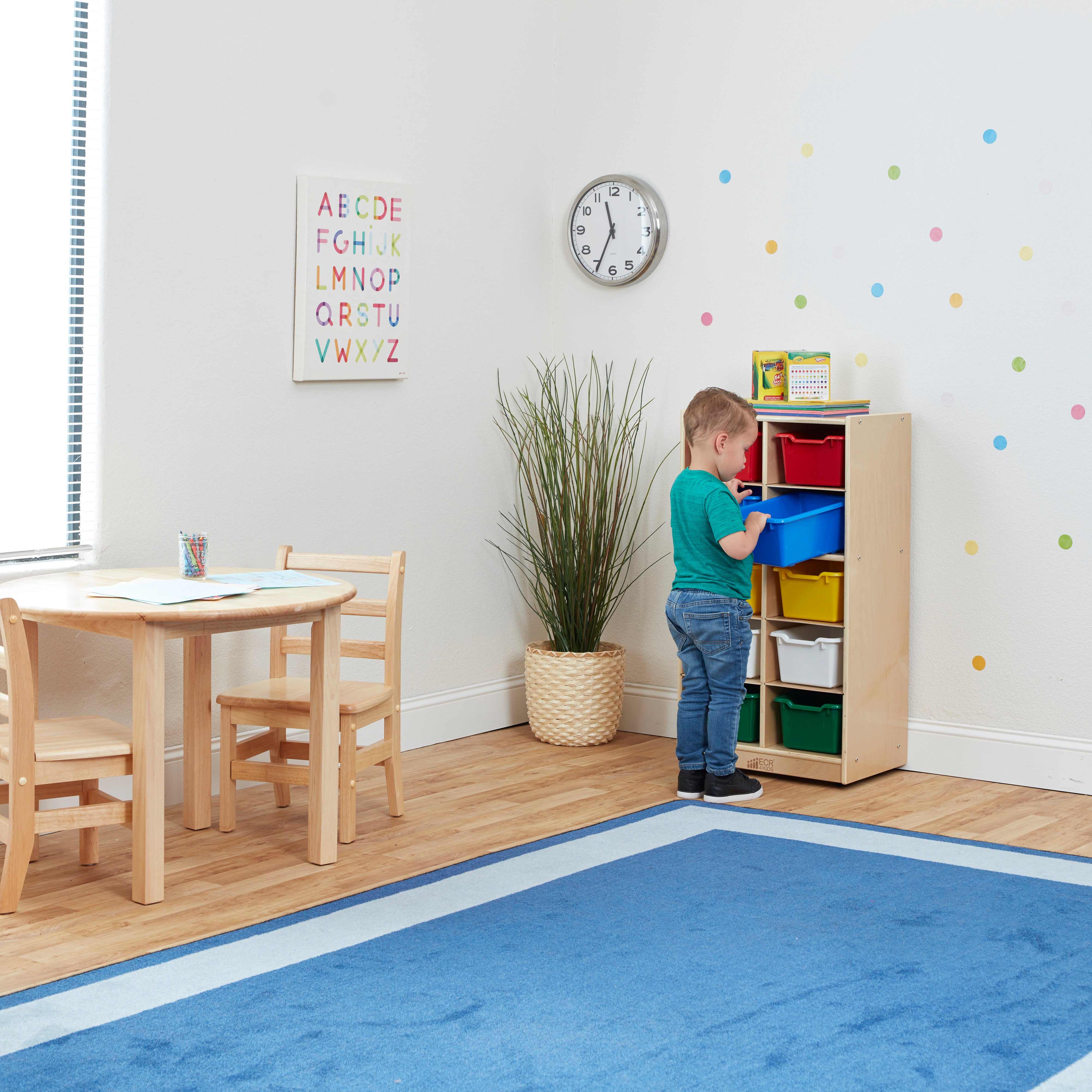 10 Cubby Mobile Tray Cabinet with 10 Scoop Front Storage Bins, 5x2, Natural