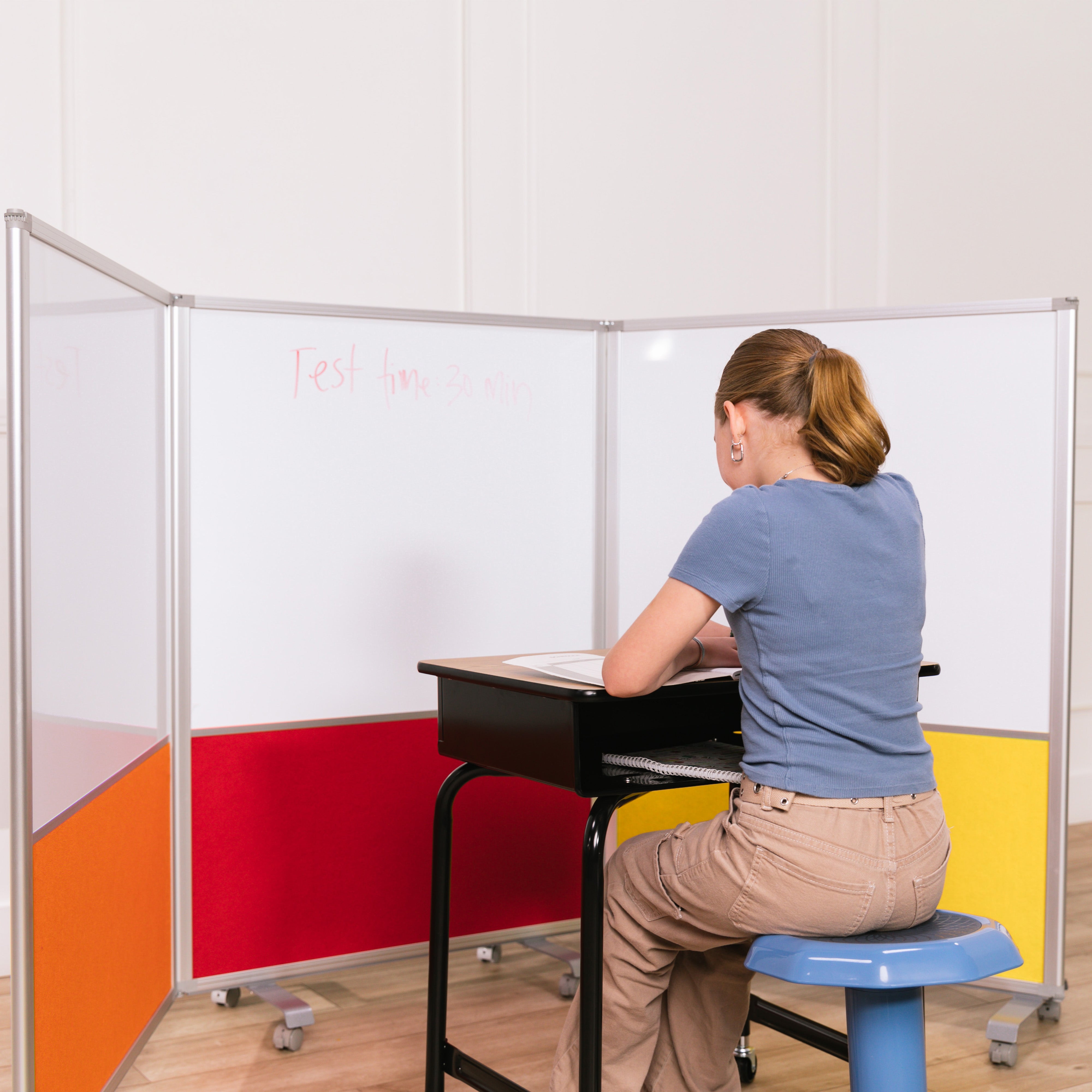 Mobile Dry-Erase and Flannel Split Room Divider, 3-Panel