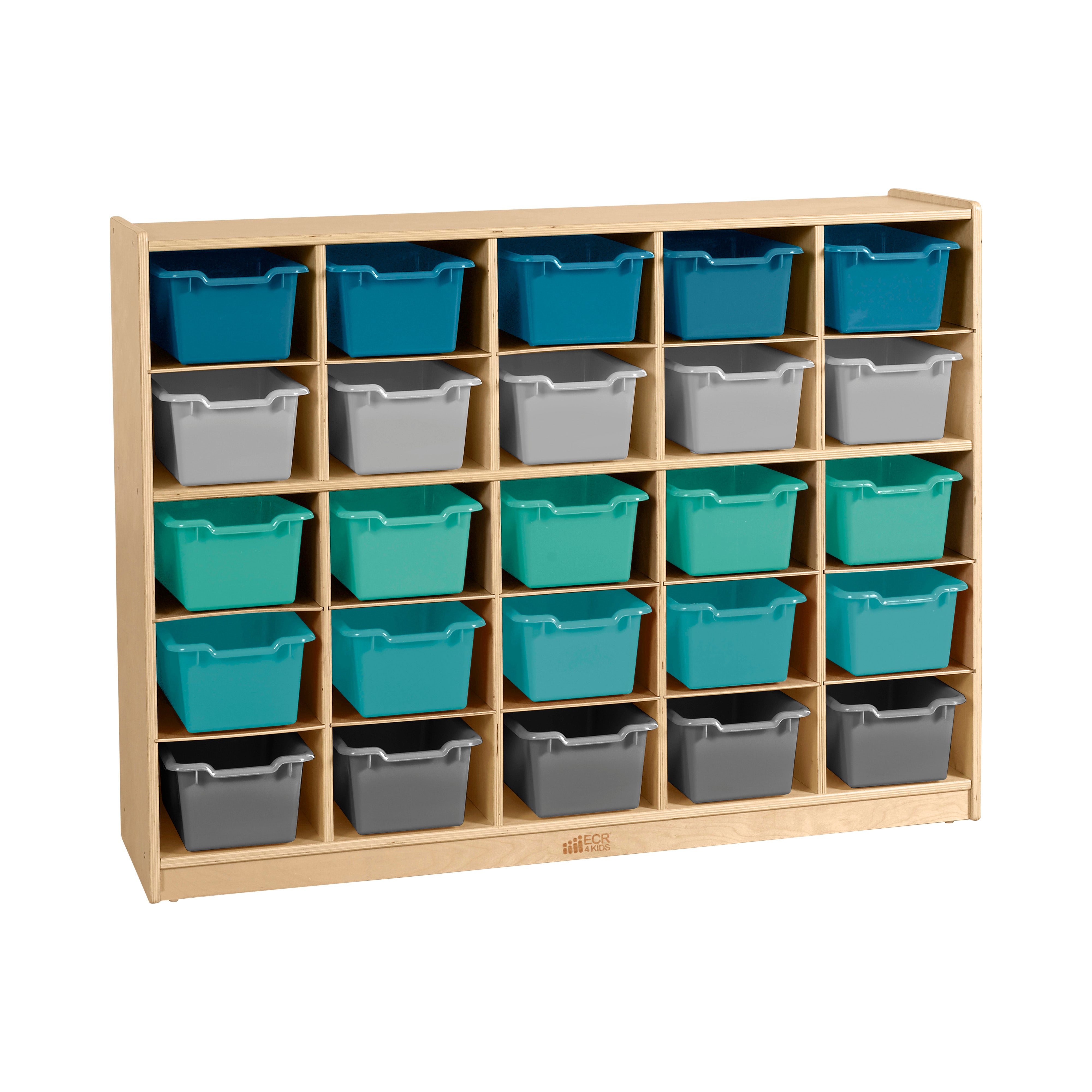 25 Cubby Mobile Tray Cabinet with Scoop Front Storage Bins, Natural