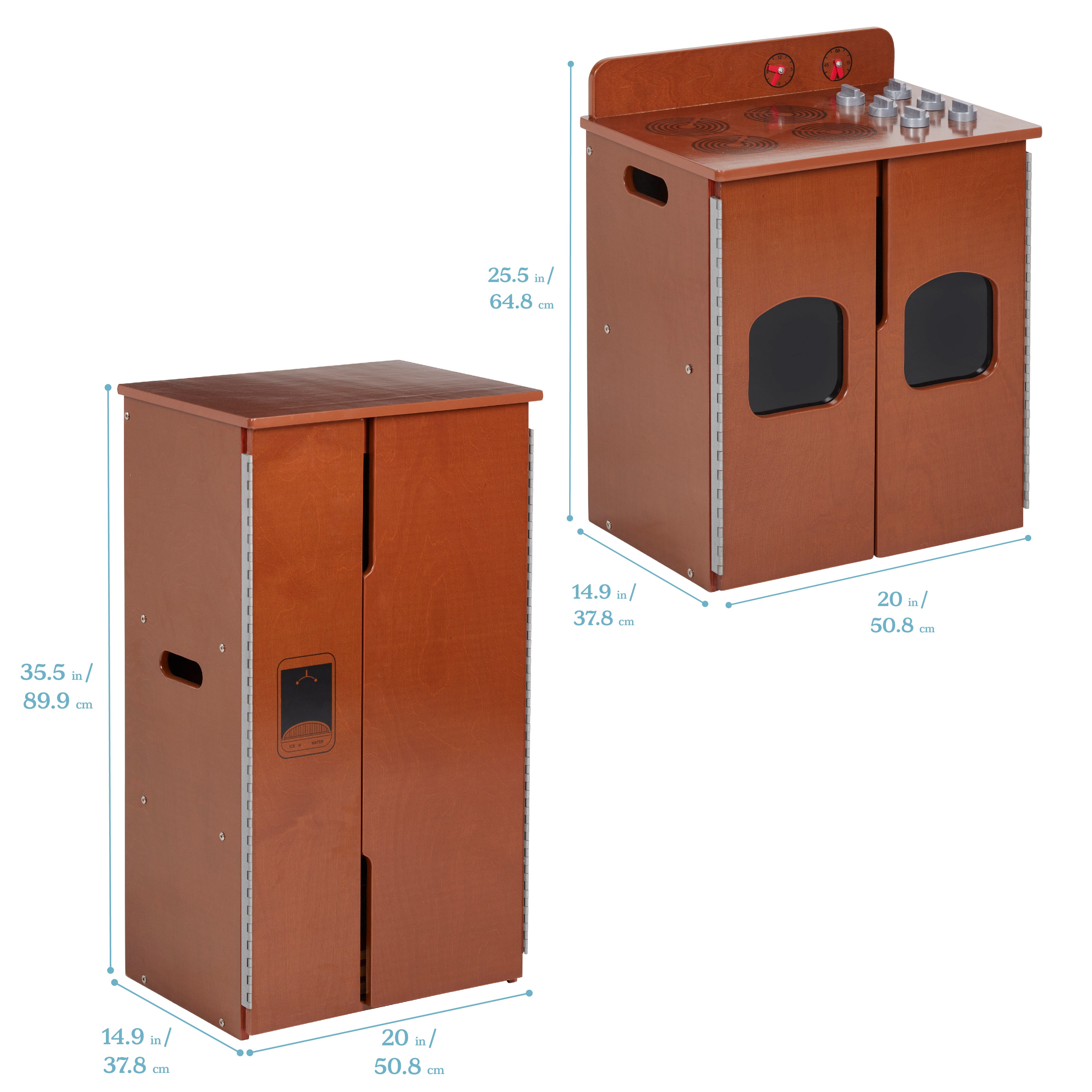 Kitchen Cupboard, Stove, Sink, and Refrigerator for Kids, Wooden, 4-Piece
