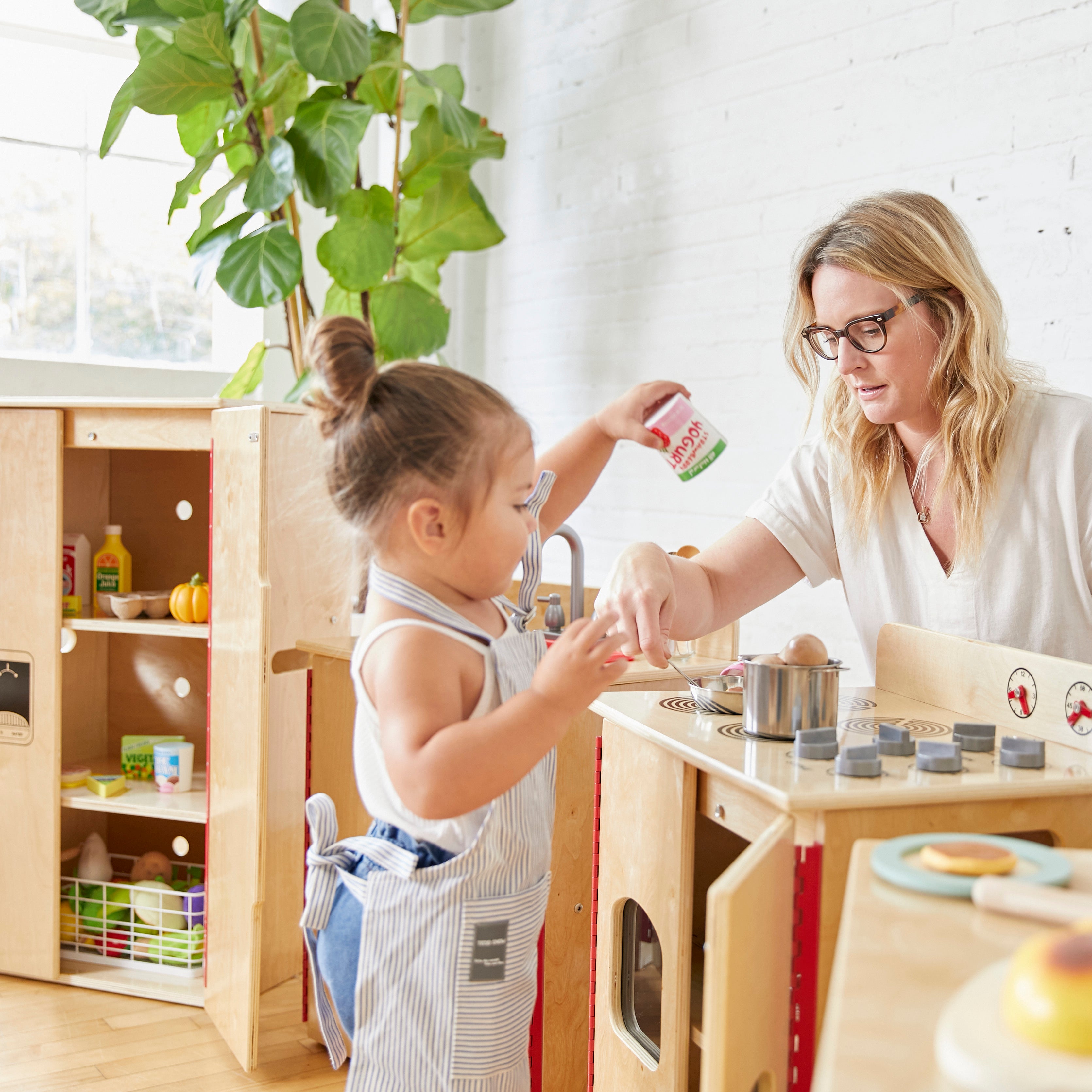 Kitchen Cupboard, Stove, Sink, and Refrigerator for Kids, Wooden, 4-Piece