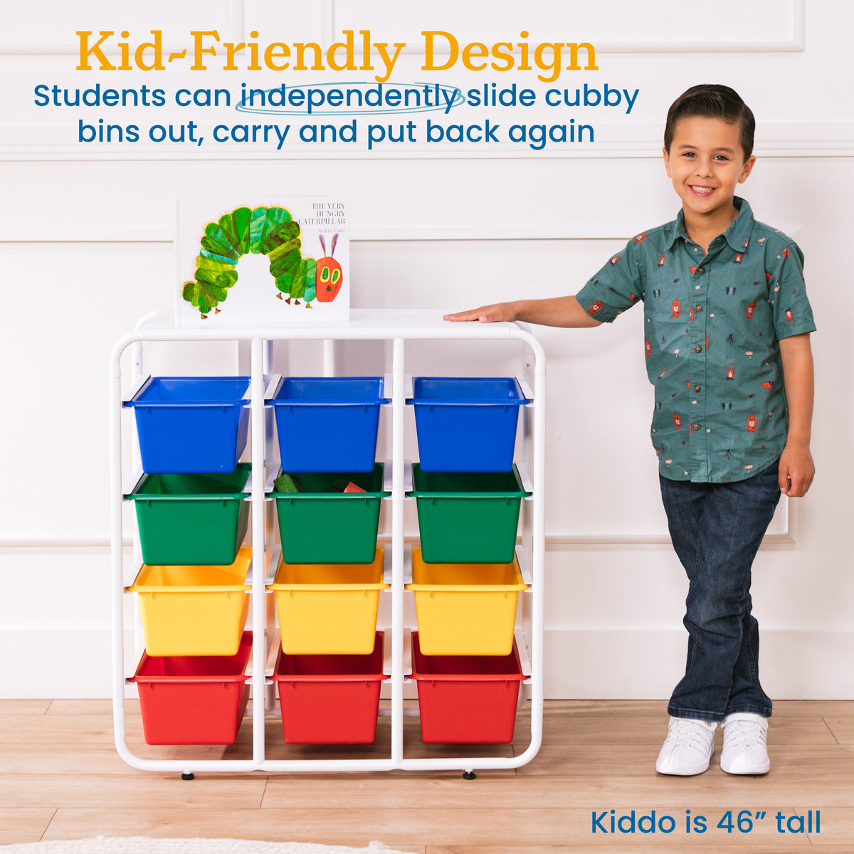 4-Tier Storage Rack with 12 Cubby Bins, 4x3