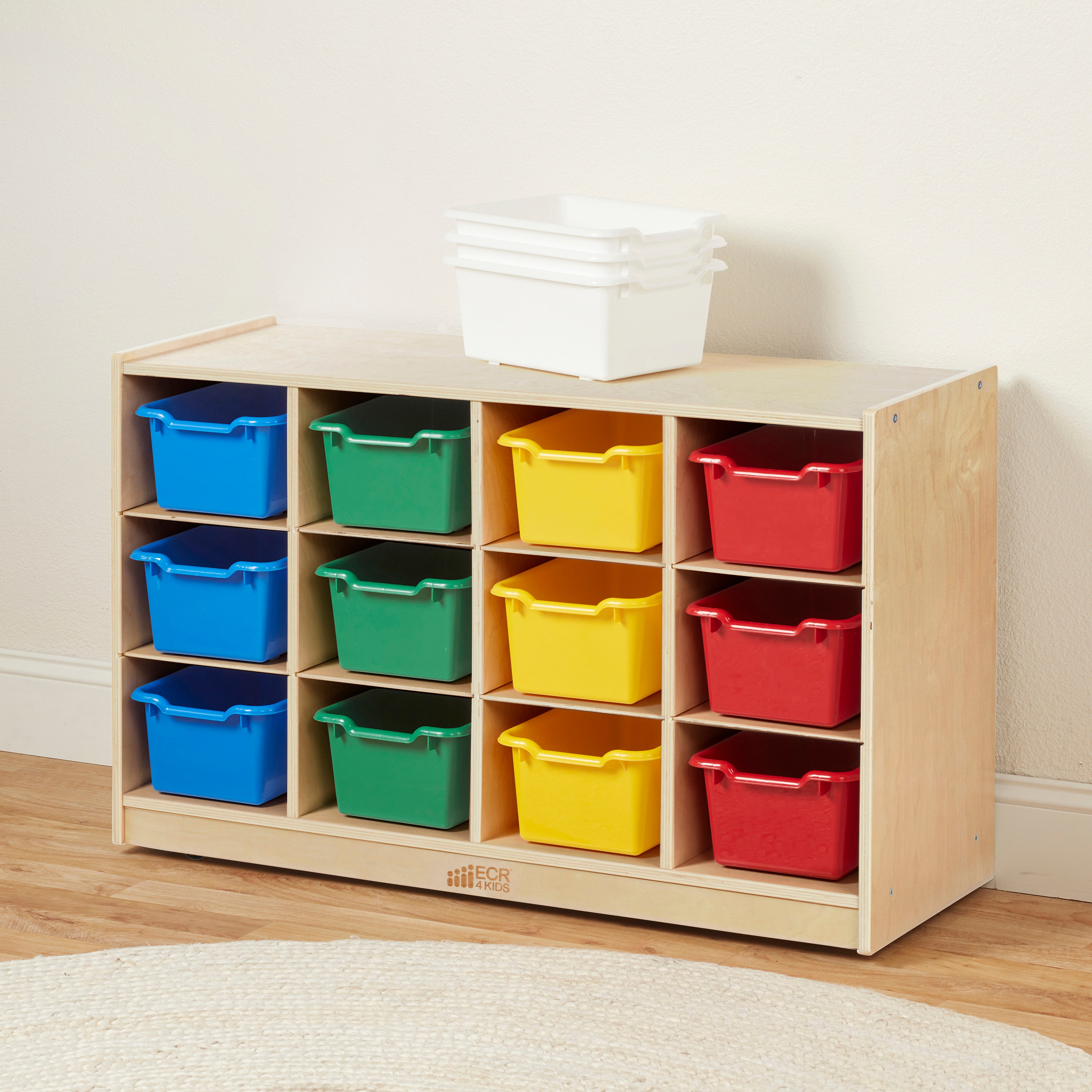 12 Cubby Mobile Tray Cabinet and 15 Scoop Front Bins, 3x4