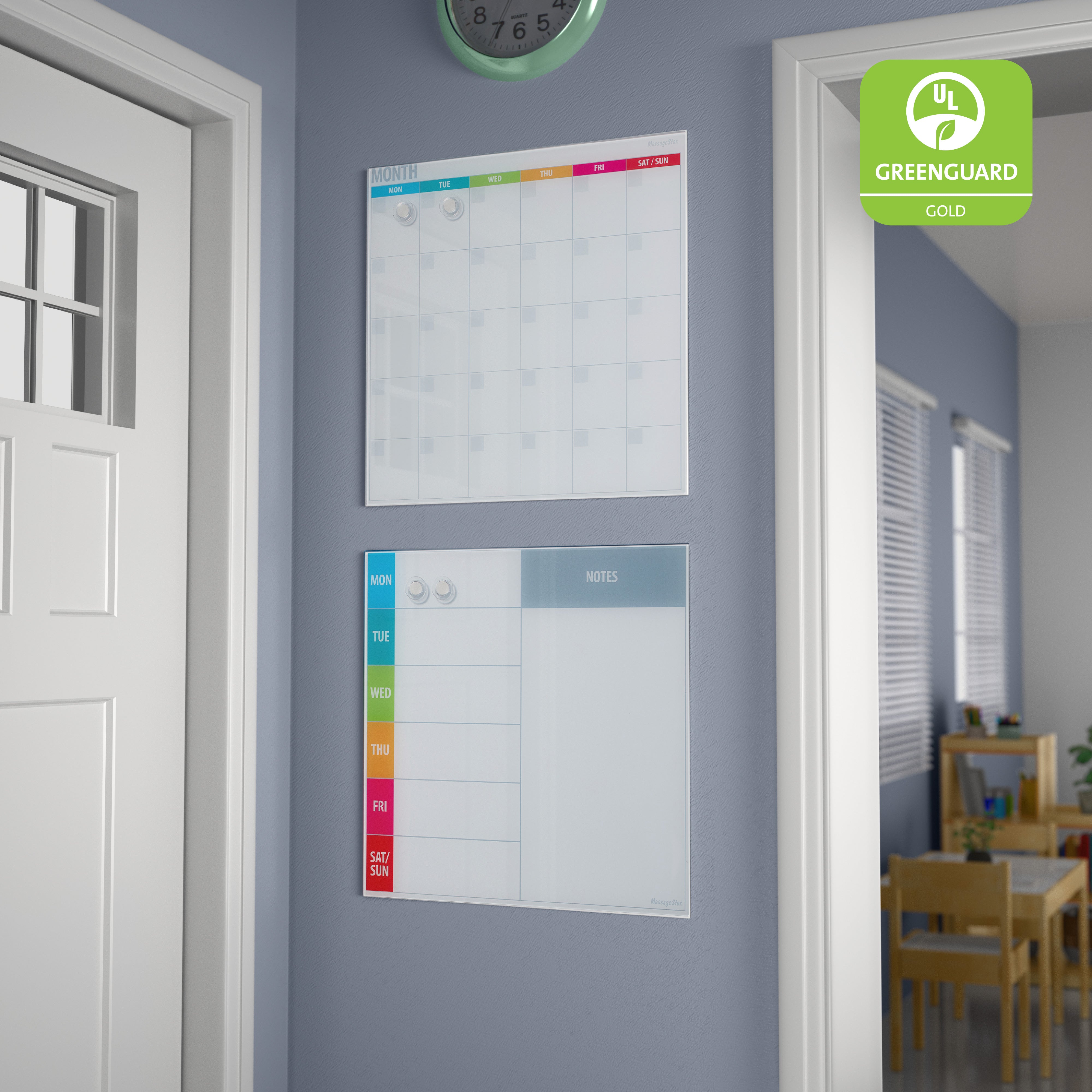 MessageStor Magnetic Dry-Erase Glass Board with Magnets, 17.5in x 17.5in, 2-Pack