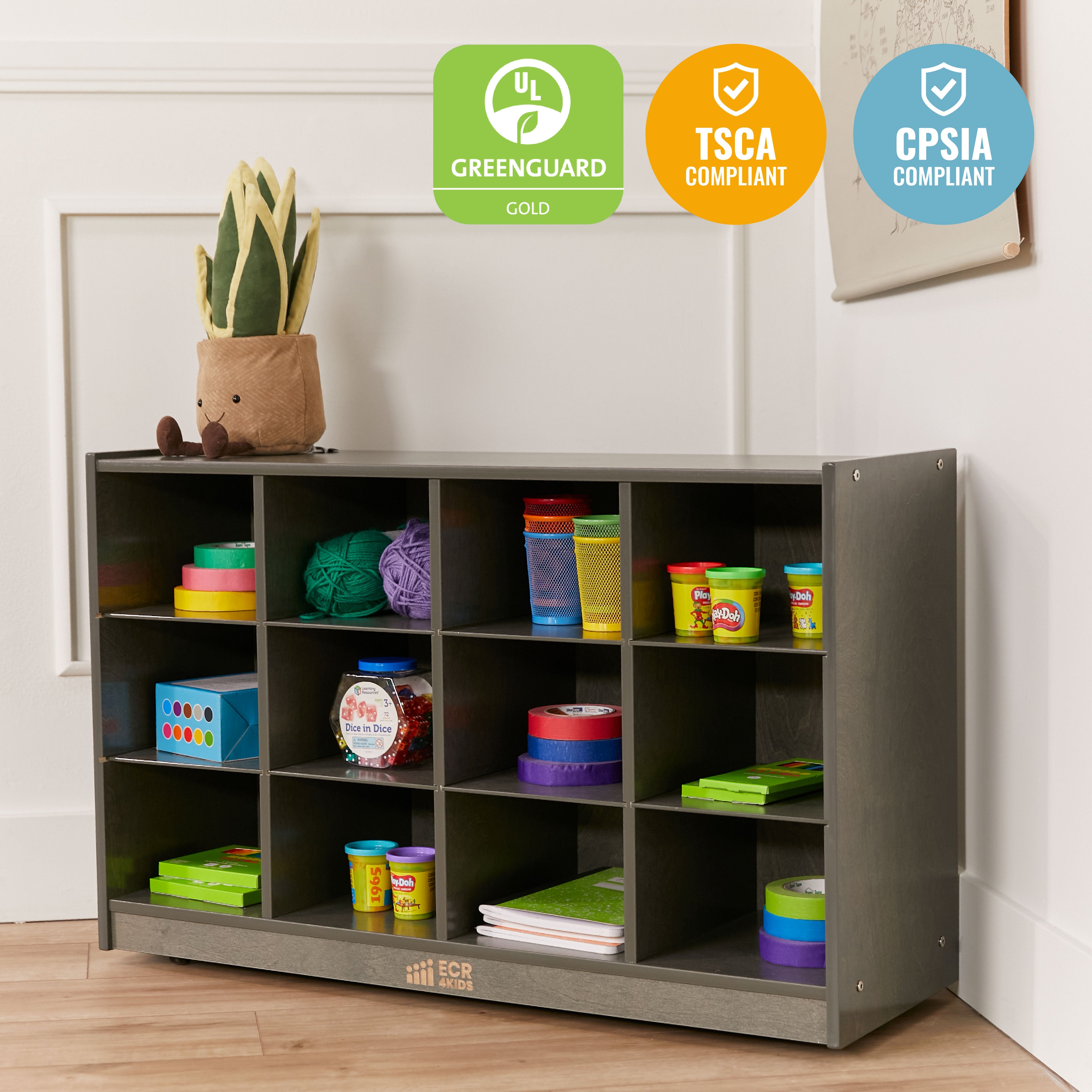 12 Cubby Mobile Tray Storage Cabinet, 3x4