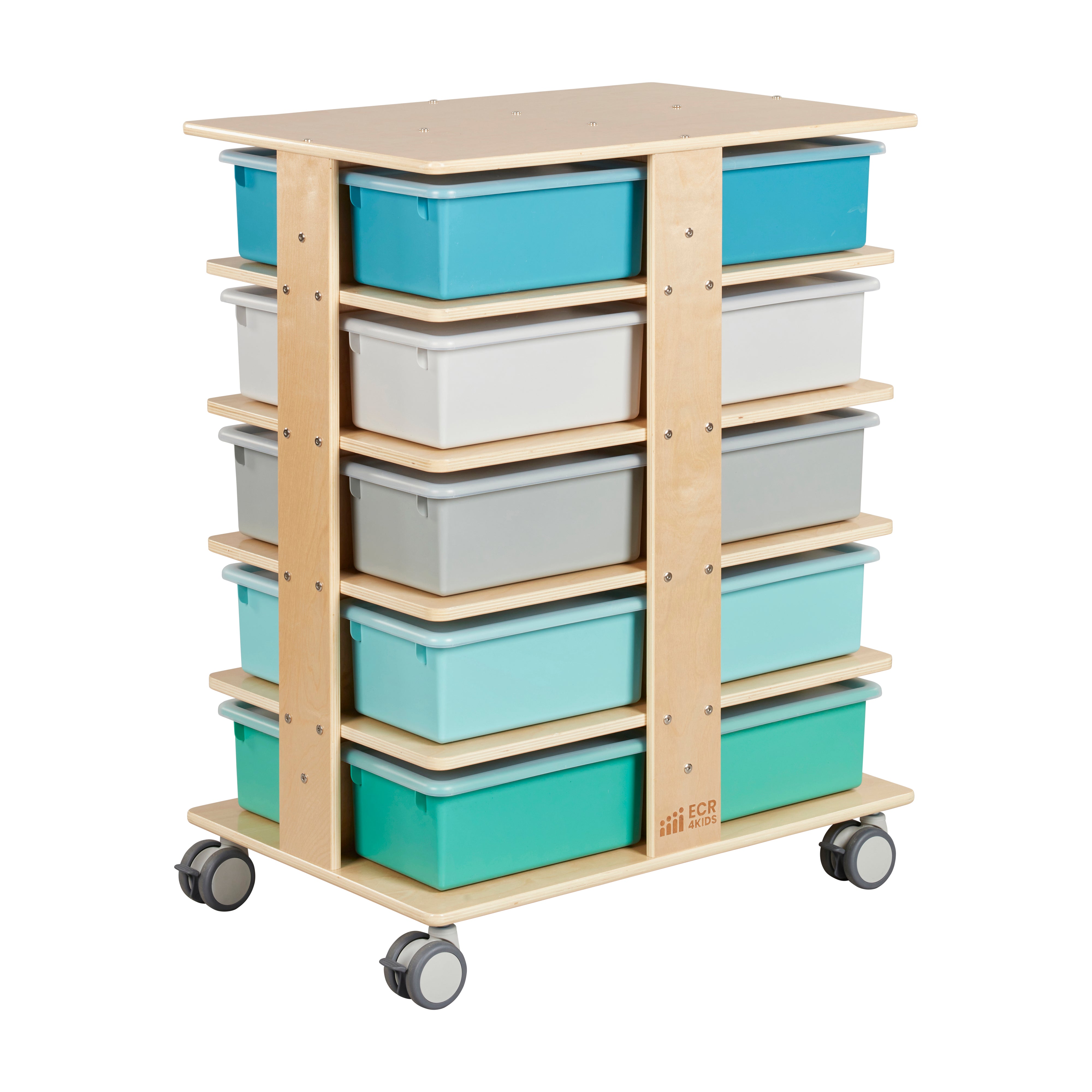 20-Compartment Mobile Storage Tower with Cubby Bins with Lids, 5x4, Natural