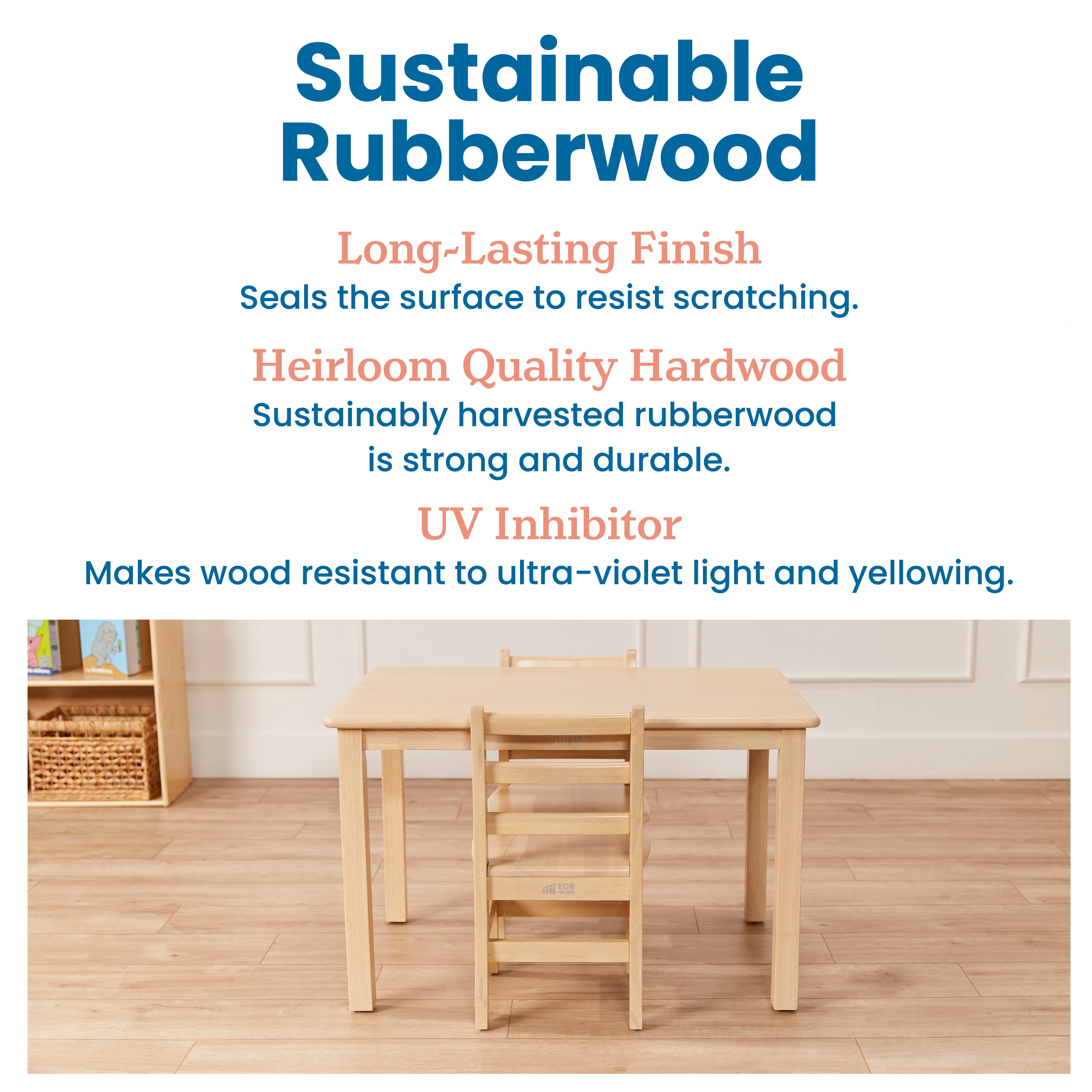 24in x 36in Rectangular Hardwood Table and Chair Set, 12in Seat Height, 3-Piece