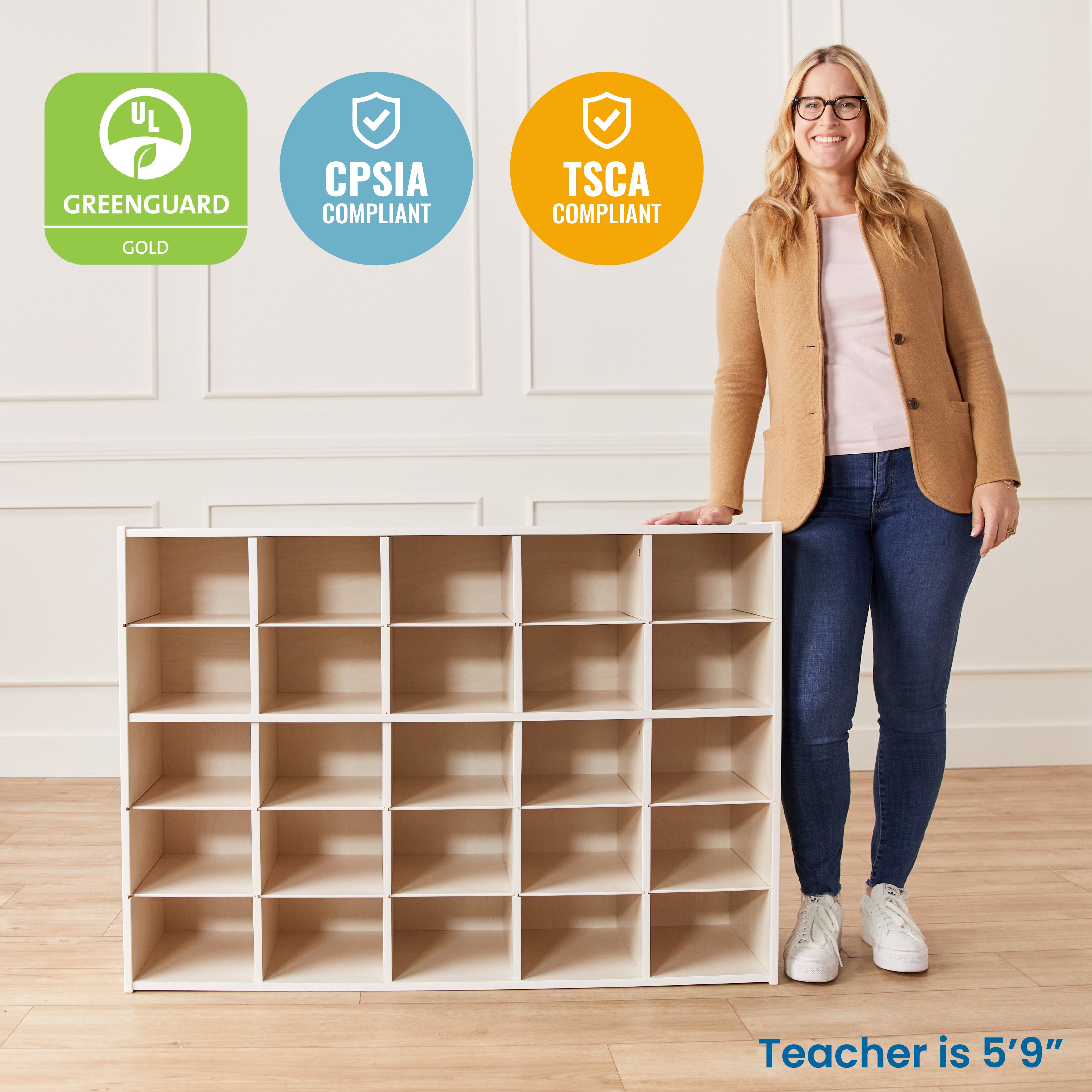 Streamline 25 Cubby Tray Storage Cabinet, 5x5, Classroom Furniture