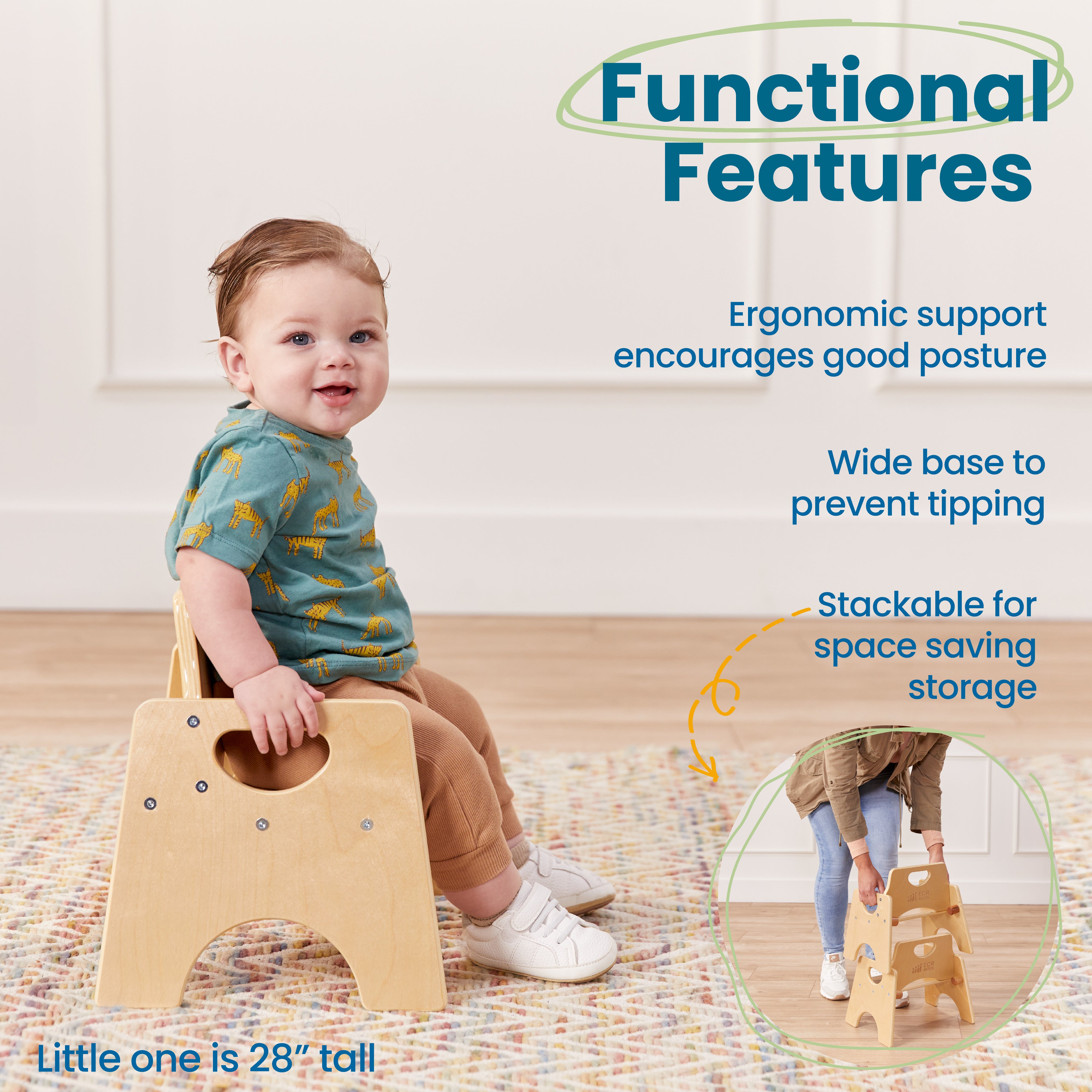 Stackable Wooden Toddler Chair, 6in, 2-Pack