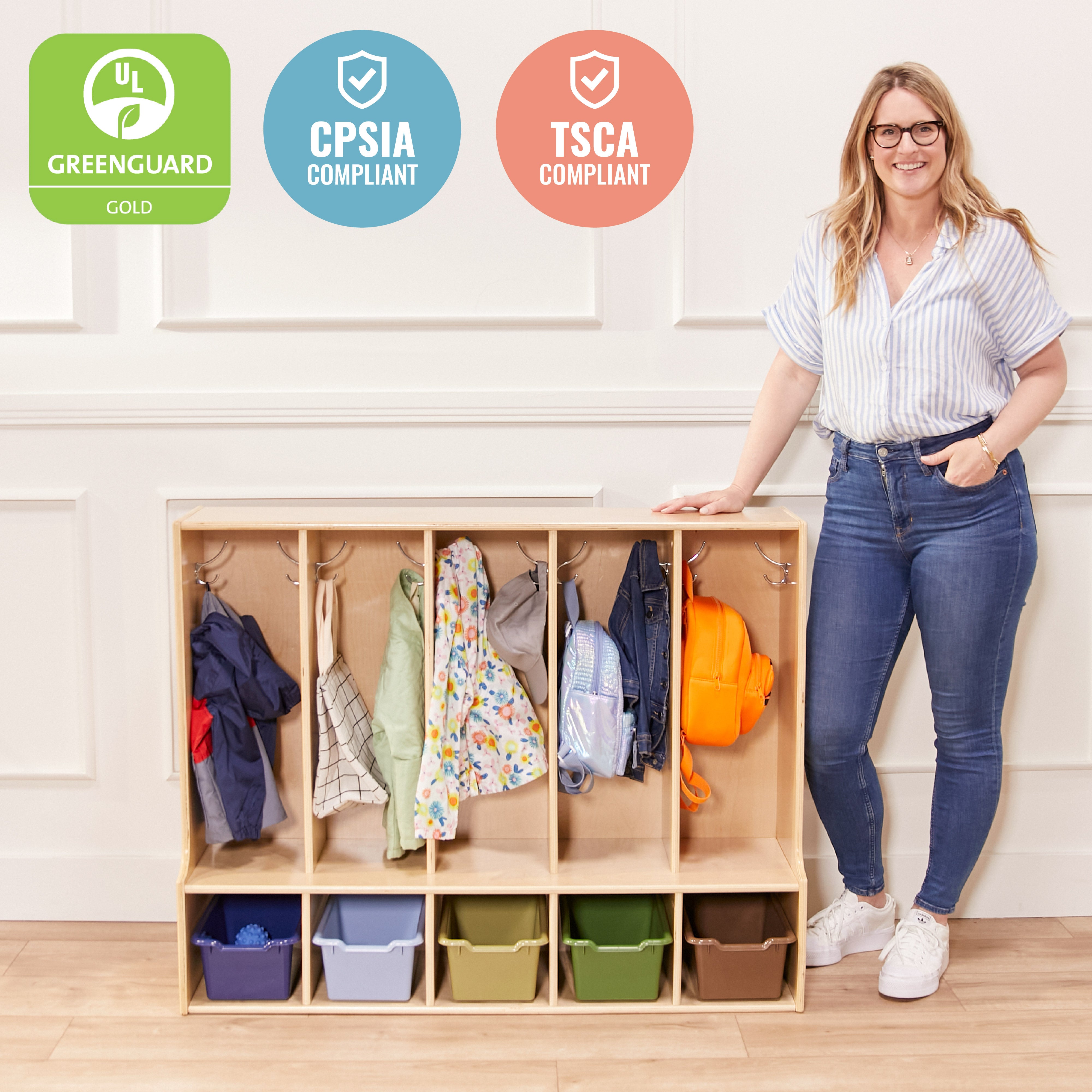 Streamline 5-Section Toddler Coat Locker with Bench