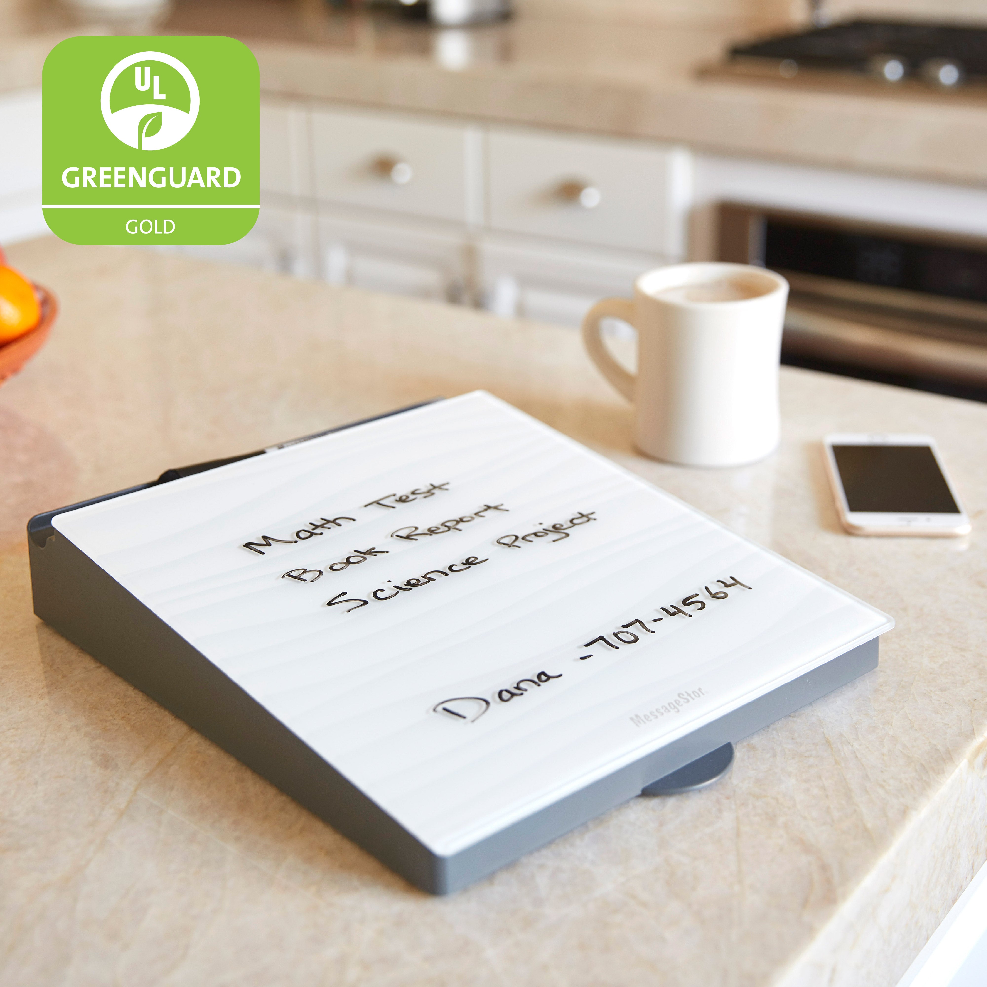 MessageStor Dry-Erase Glass Board Memo Station