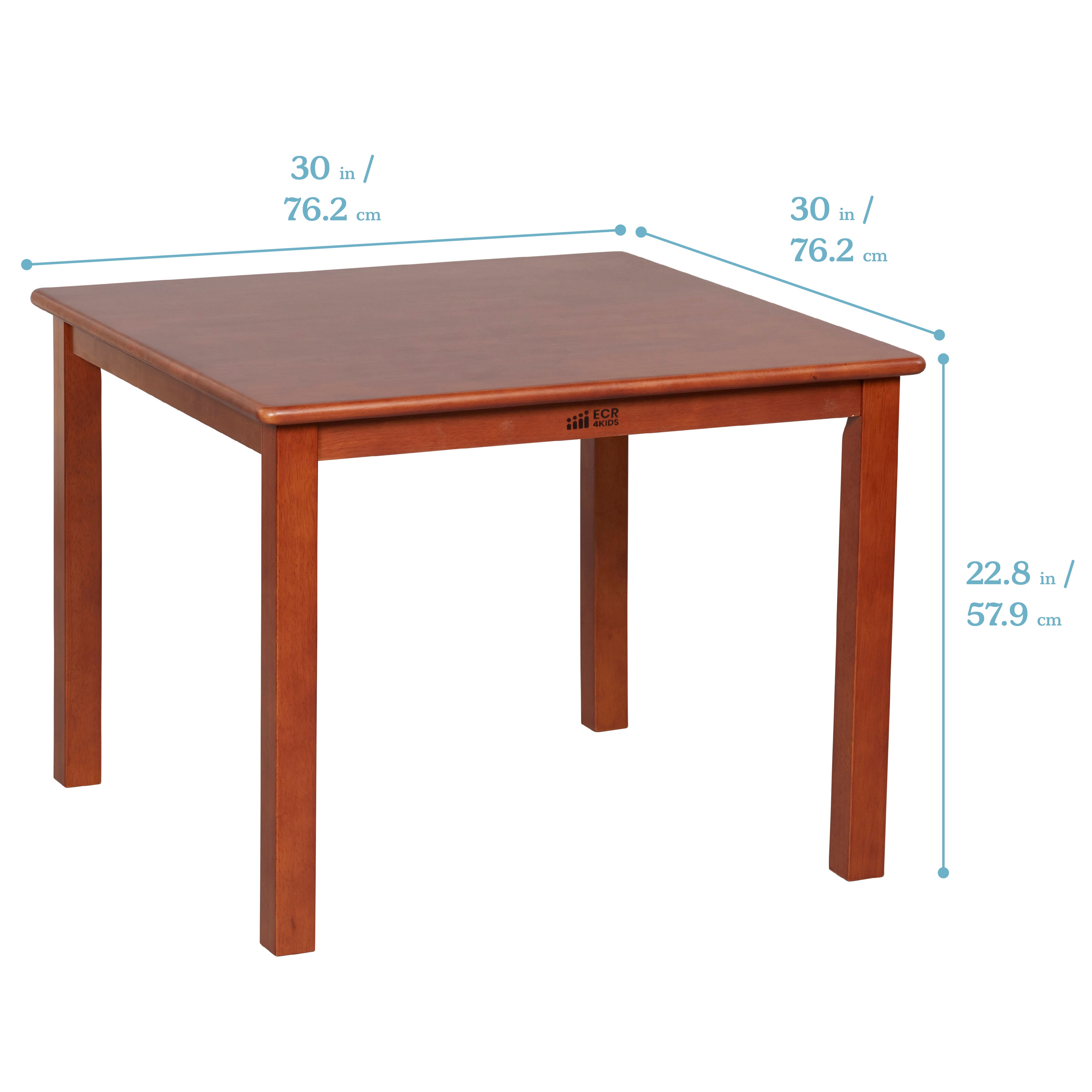 30in x 30in Square Hardwood Table and Chair Set, 12in Seat Height, 3-Piece