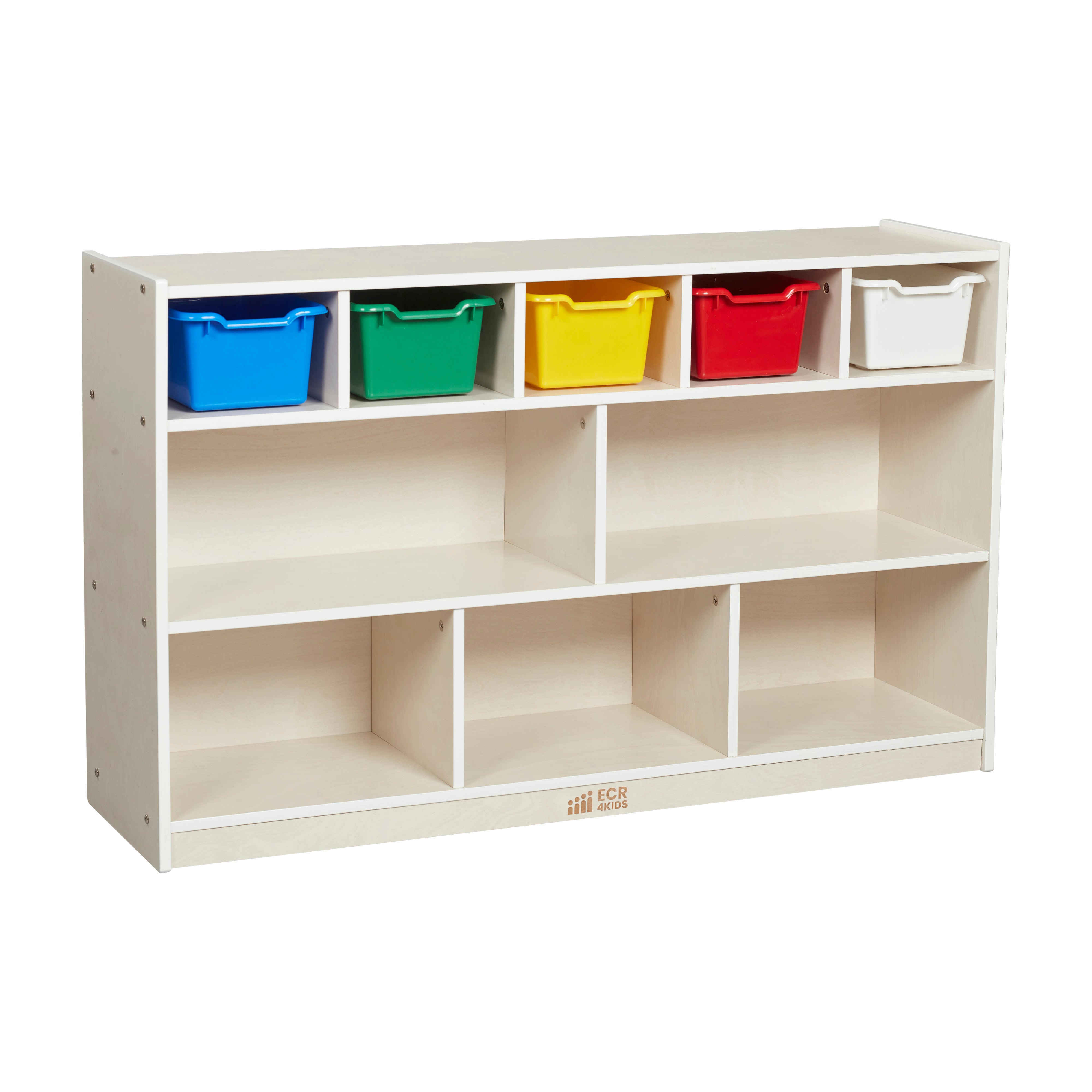 5+5 Mobile Storage and Tray Cabinet with 5 Scoop Front Bins, White Wash