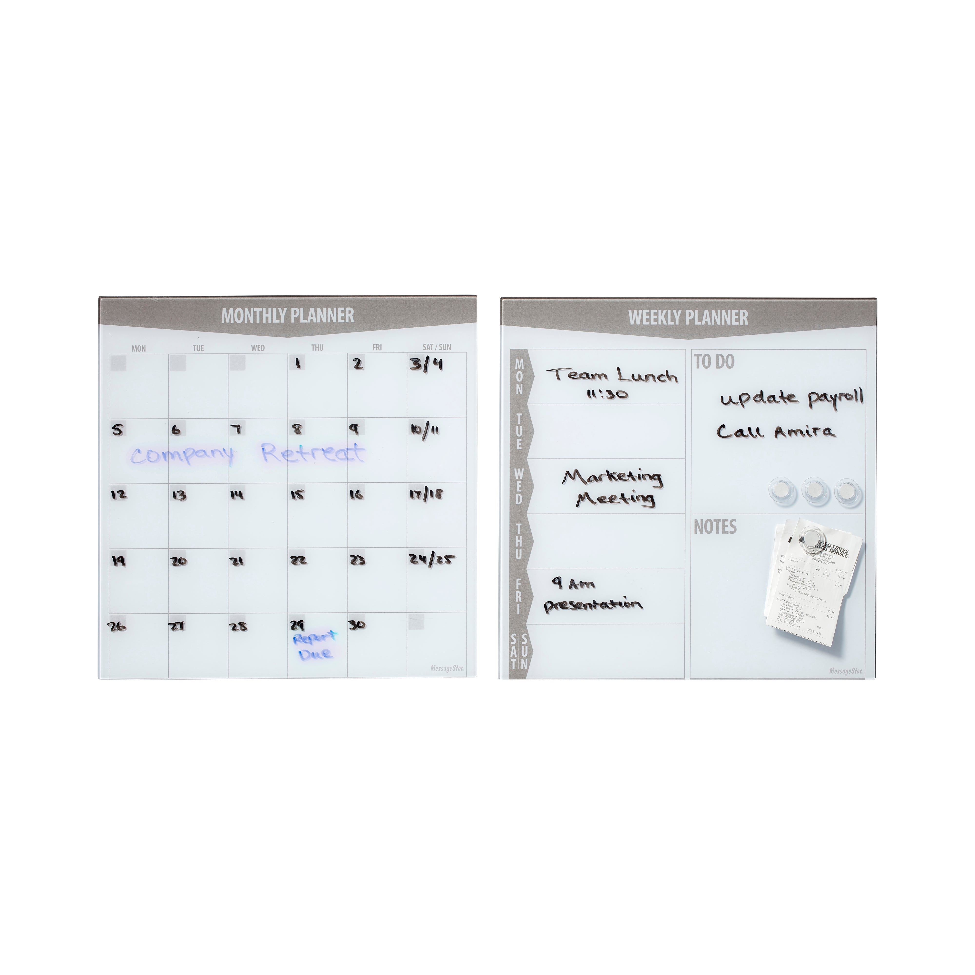 MessageStor Magnetic Dry-Erase Glass Board with Magnets, 17.5in x 17.5in, 2-Pack