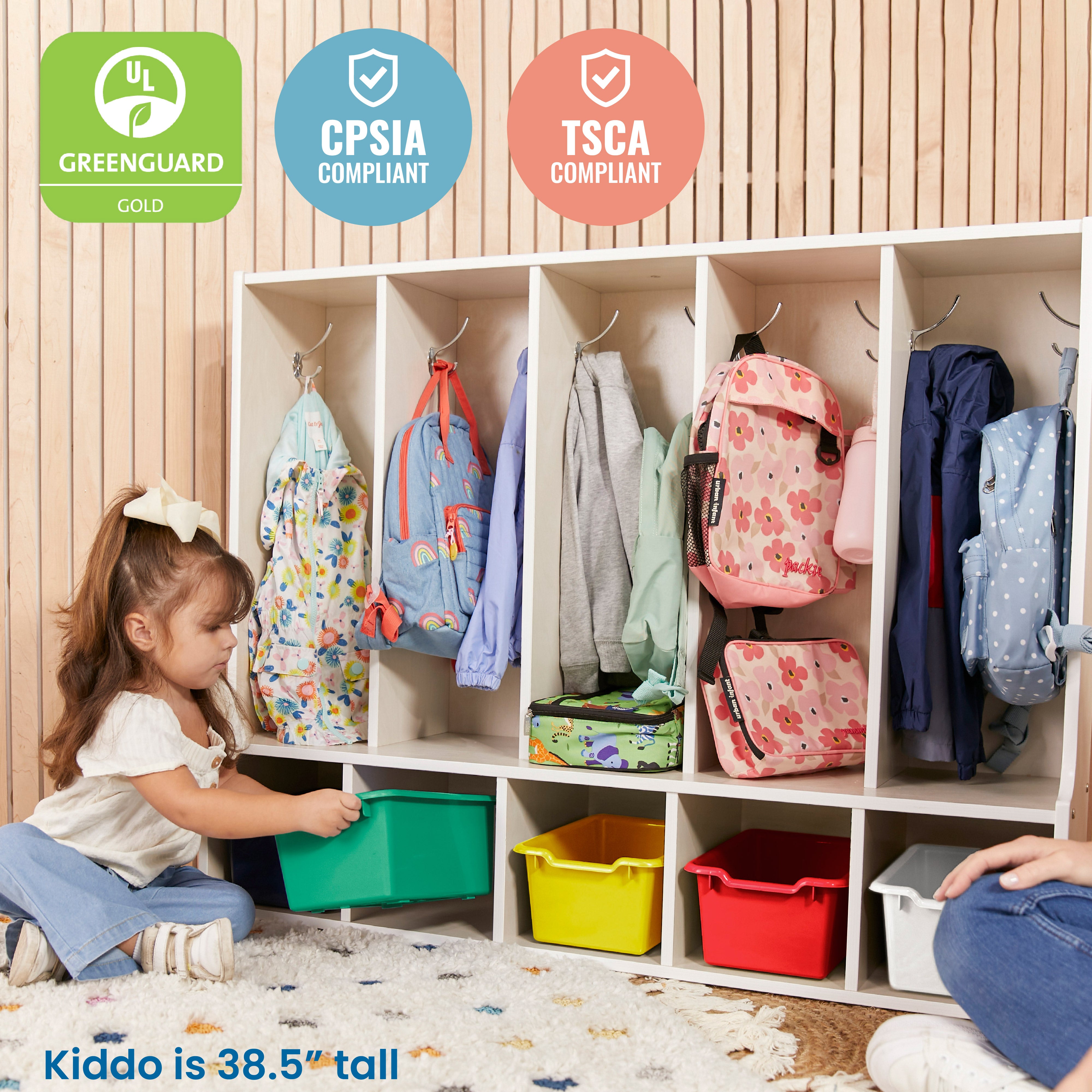 Streamline 5-Section Toddler Coat Locker with Bench and Bins