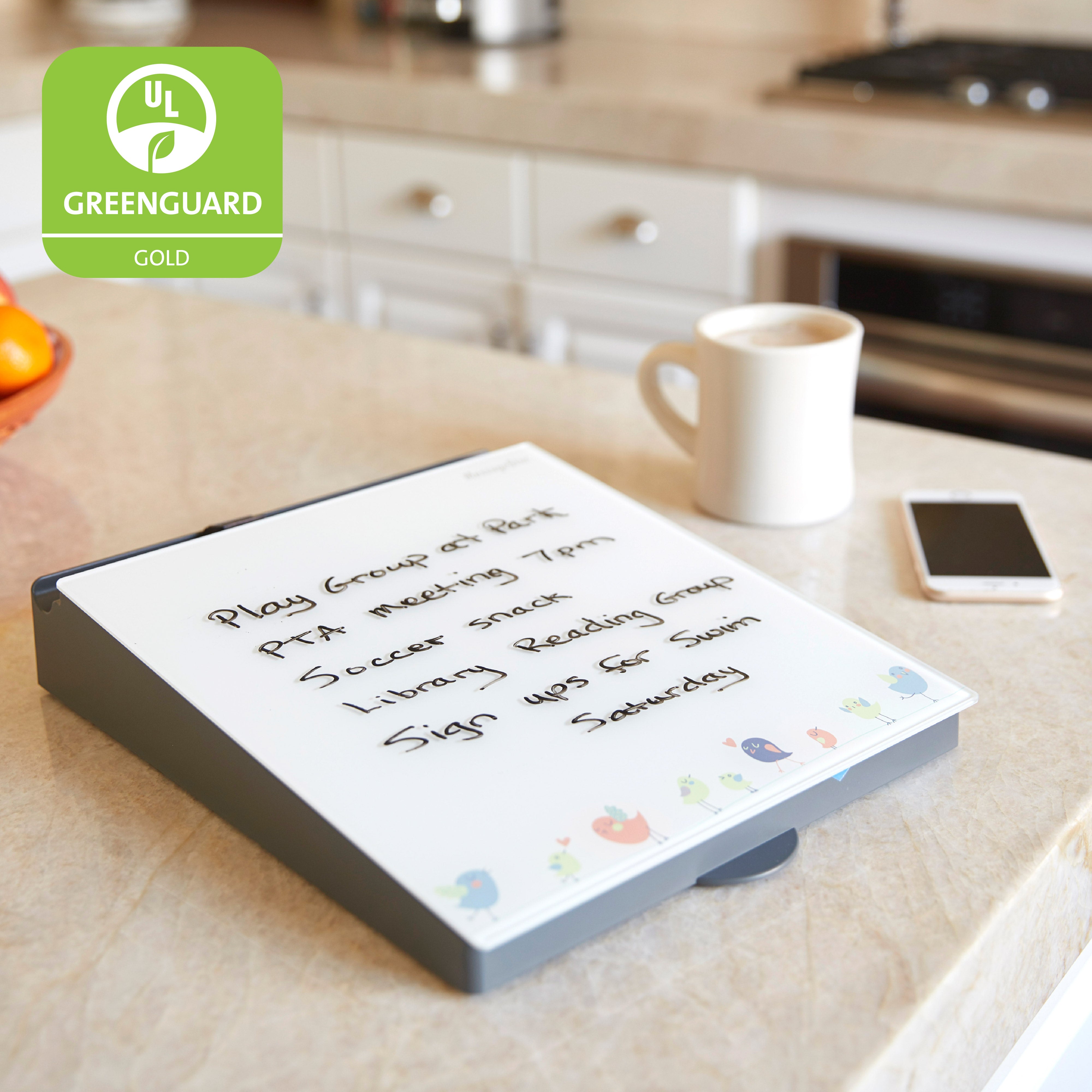 MessageStor Dry-Erase Glass Board Memo Station
