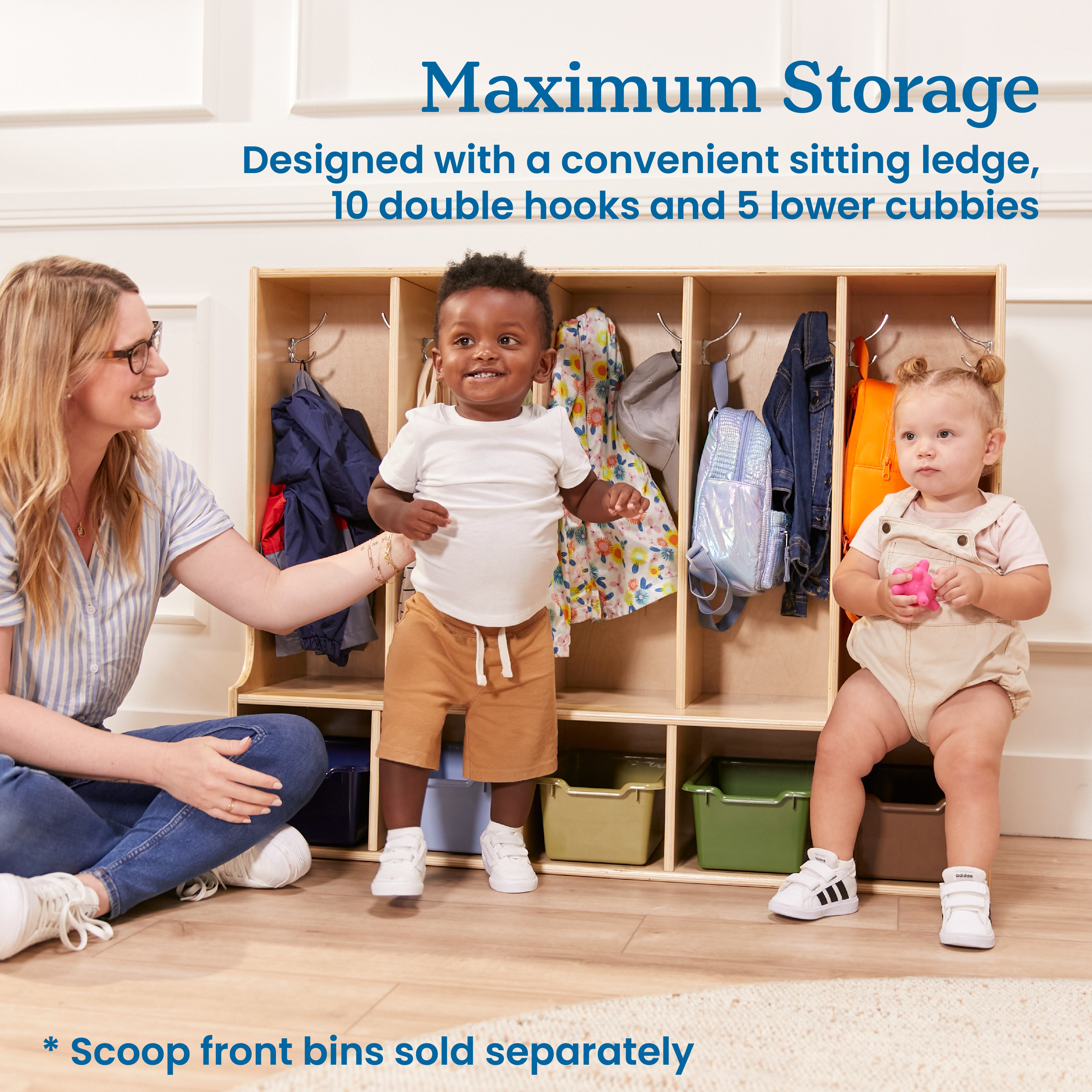 Streamline 5-Section Toddler Coat Locker with Bench