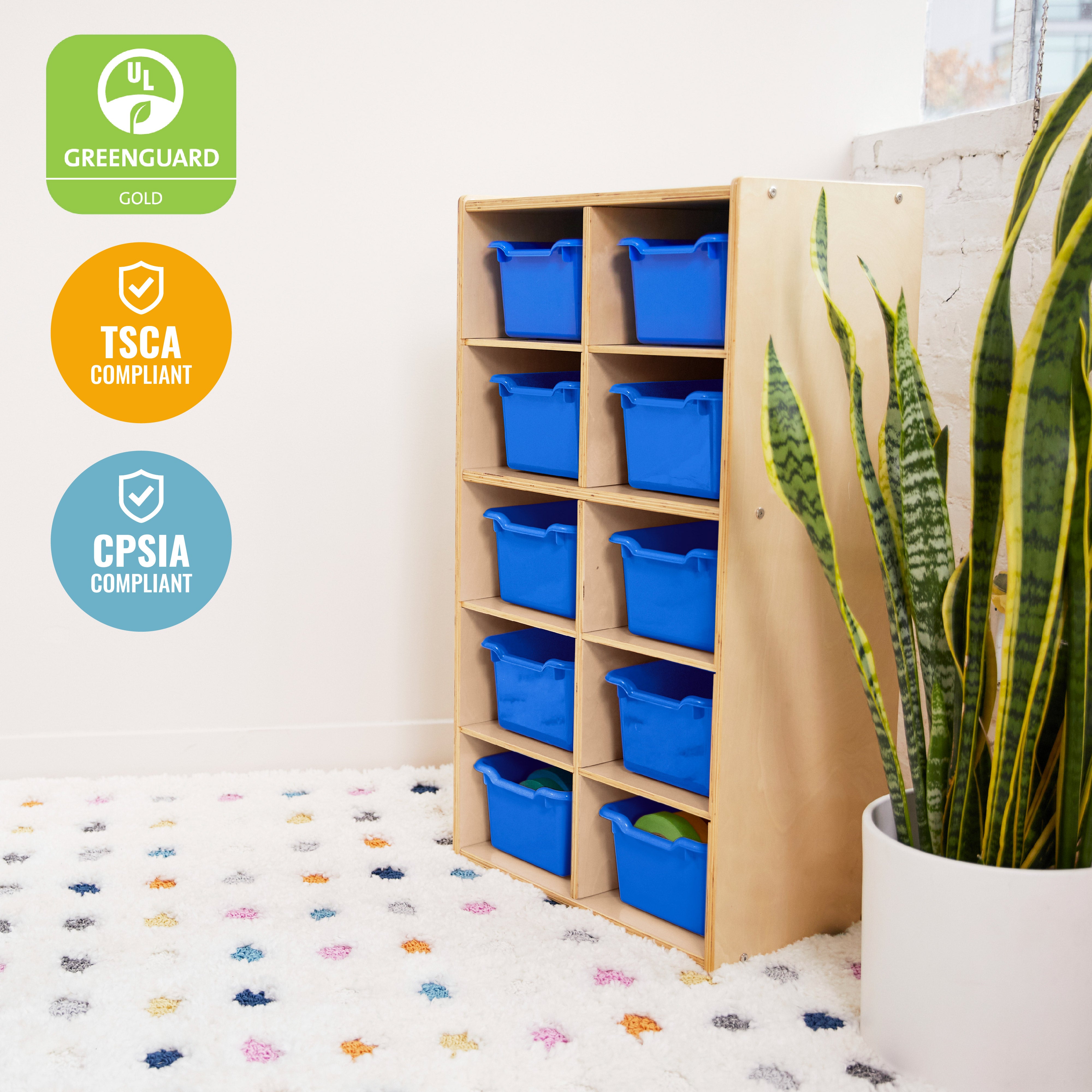 Streamline 10 Cubby Tray Cabinet with 10 Scoop Front Storage Bins, 5x2, Natural
