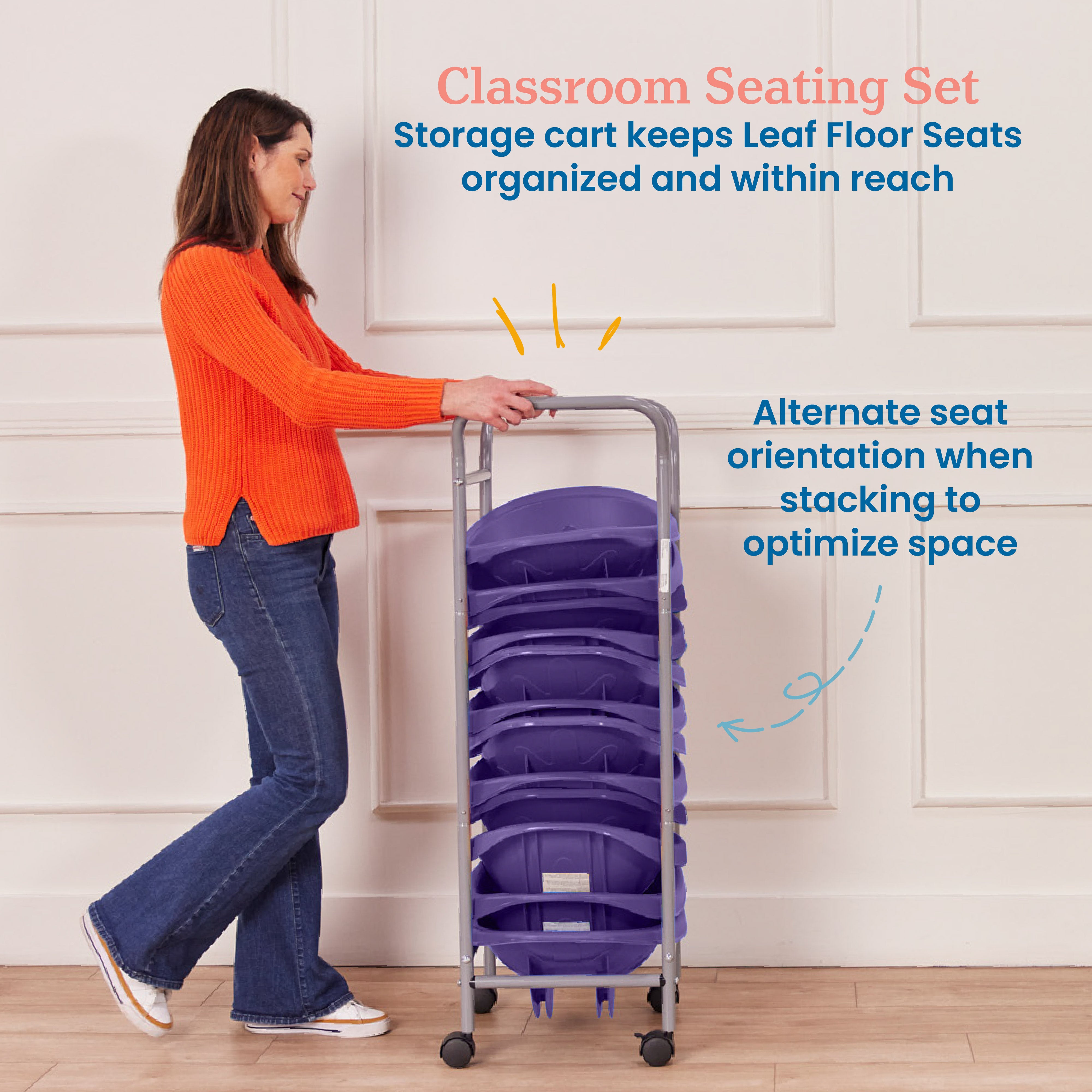 Mobile Leaf Seat Cart with 12 Leaf Floor Seats, Flexible Seating