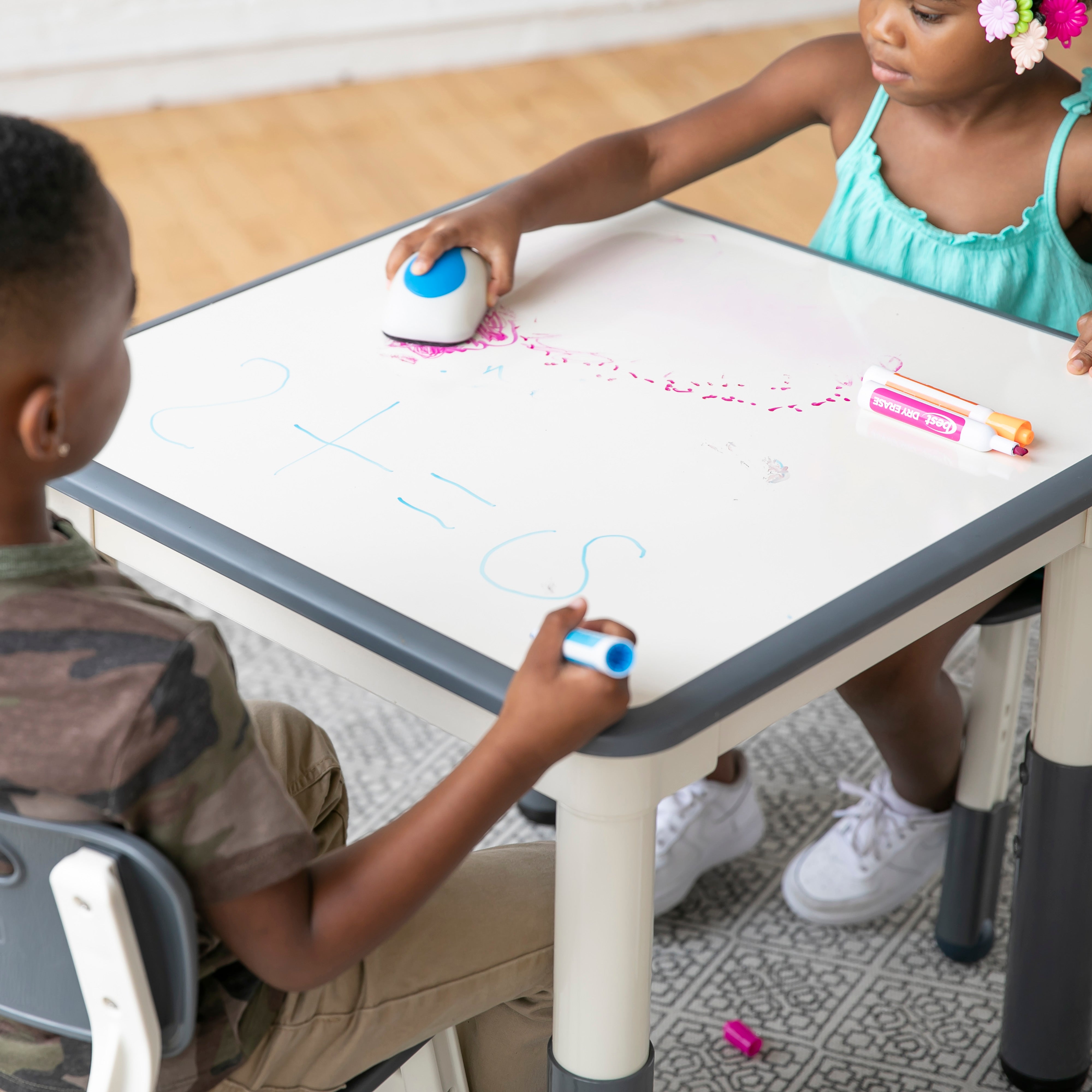 Dry-Erase Square Activity Table with 2 Chairs, Adjustable, 3-Piece
