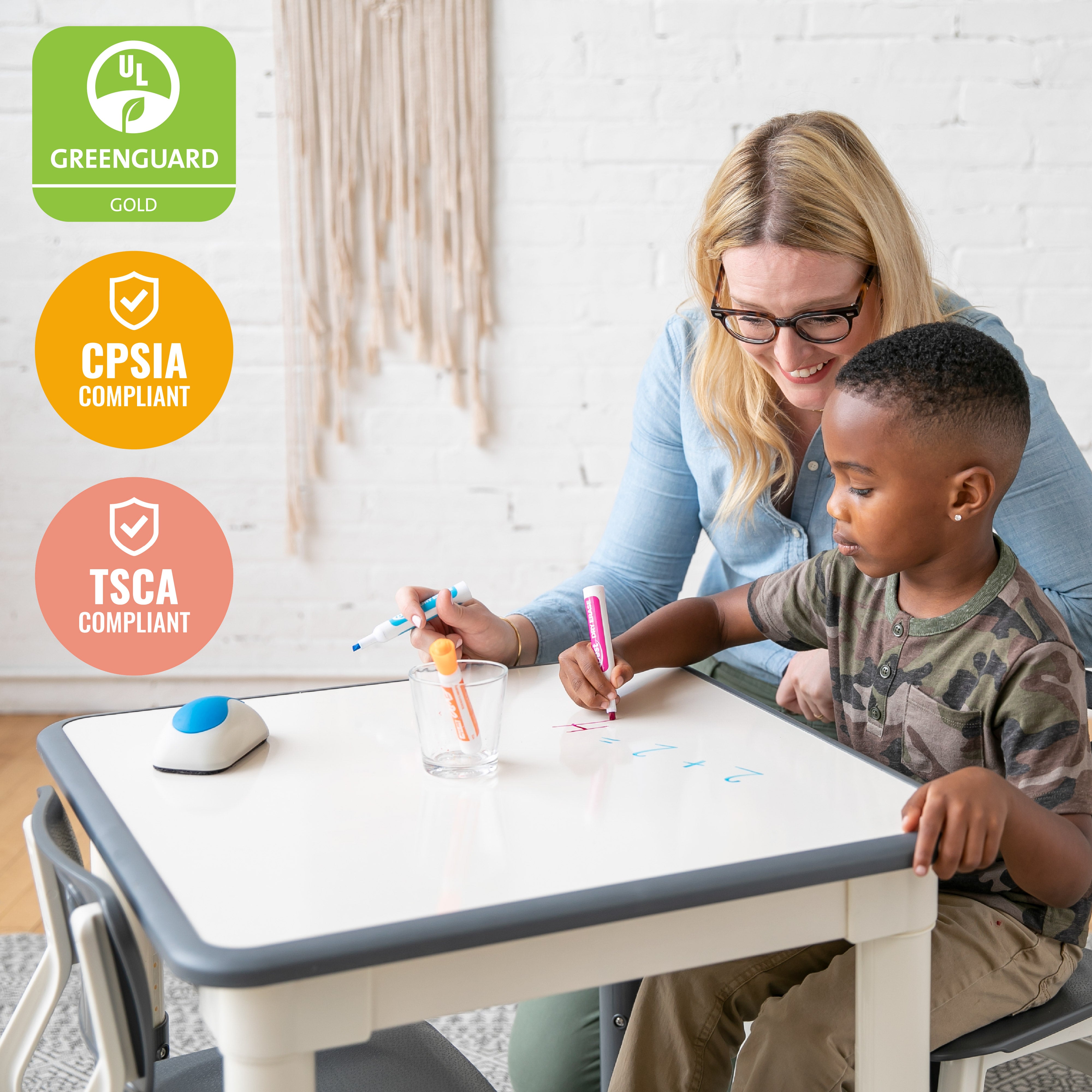 Dry-Erase Square Activity Table with Two Chairs, 3-Piece
