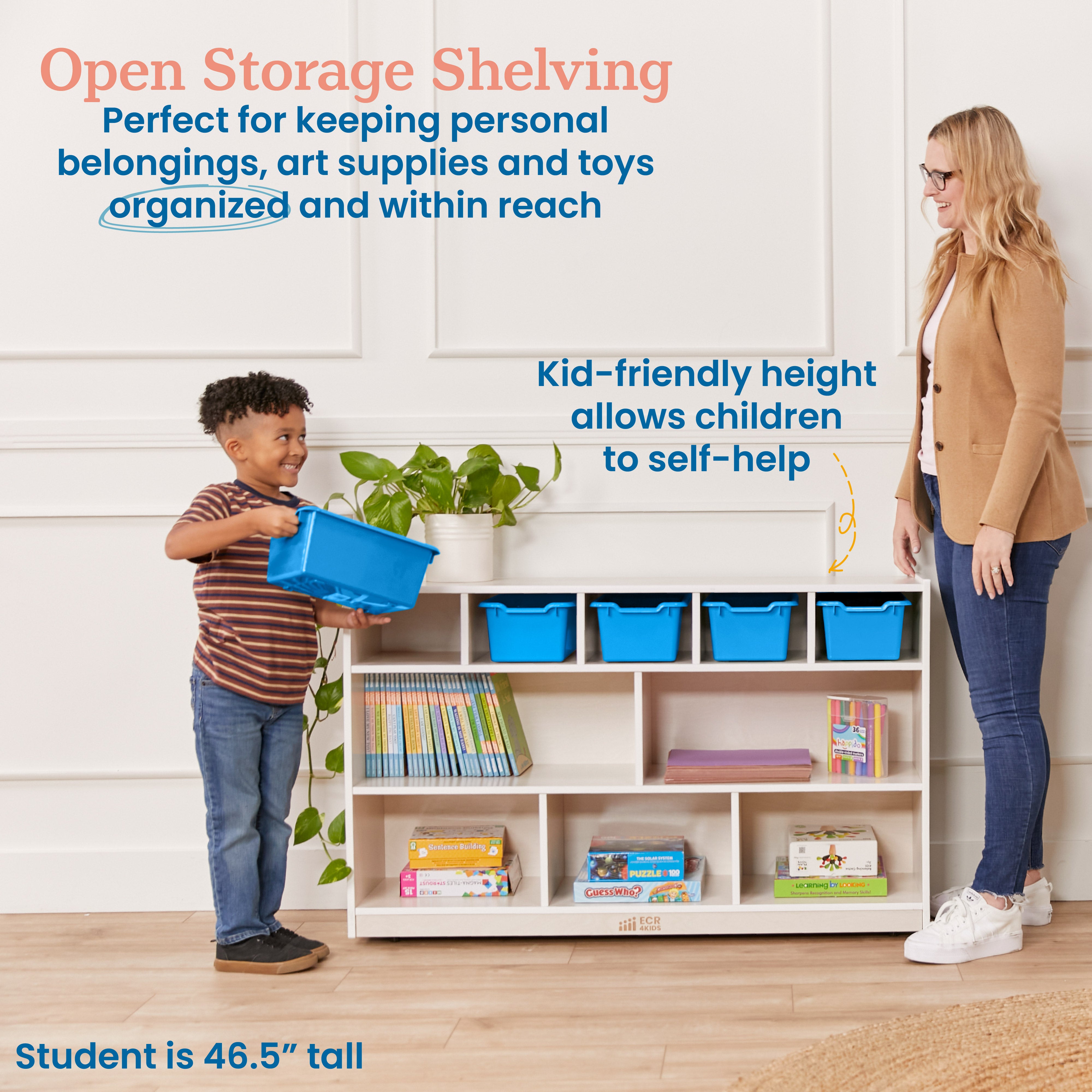 5+5 Mobile Storage and Tray Cabinet with 5 Scoop Front Bins, White Wash