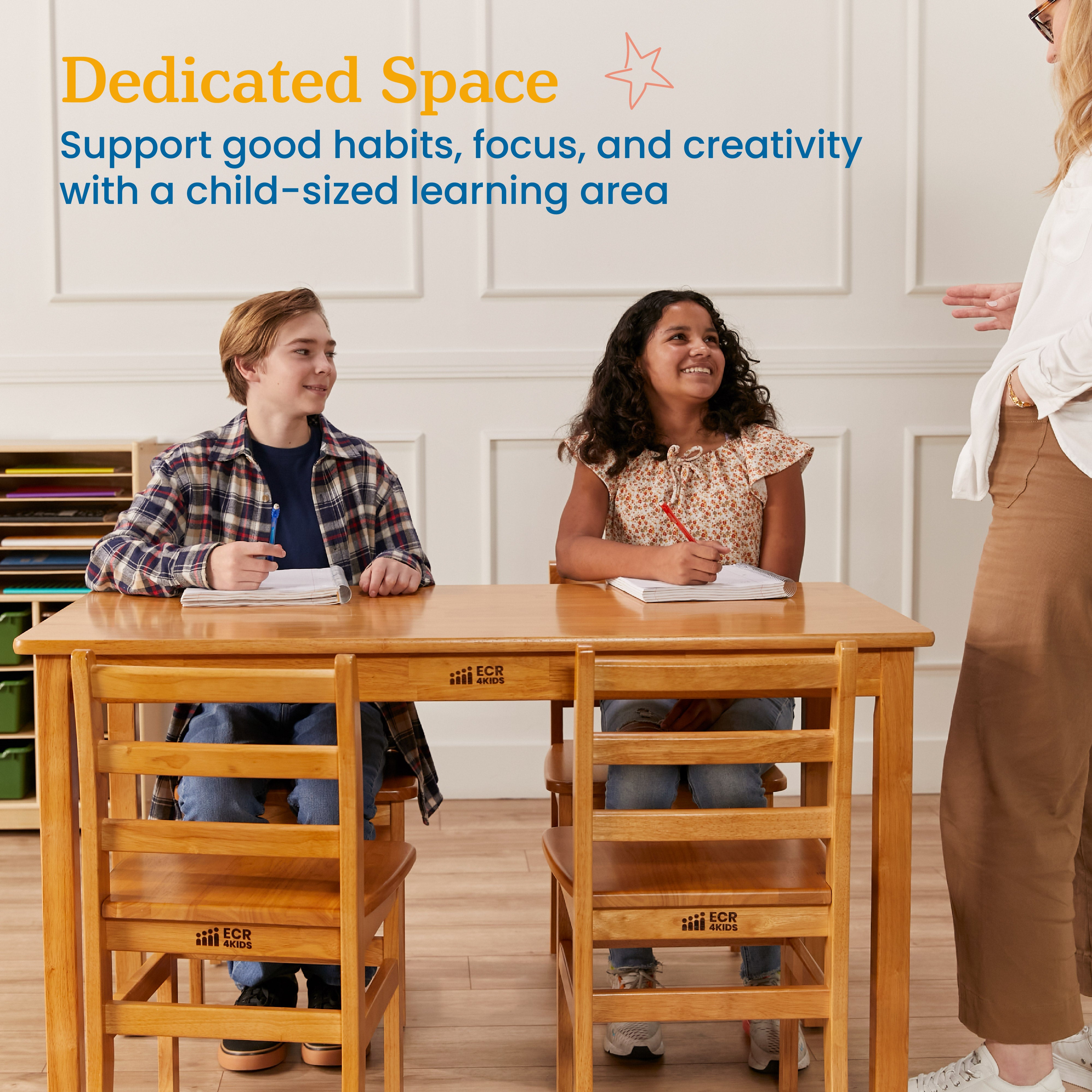 24in x 48in Rectangular Hardwood Table with 28in Legs and Four 16in Chairs, 5-Piece