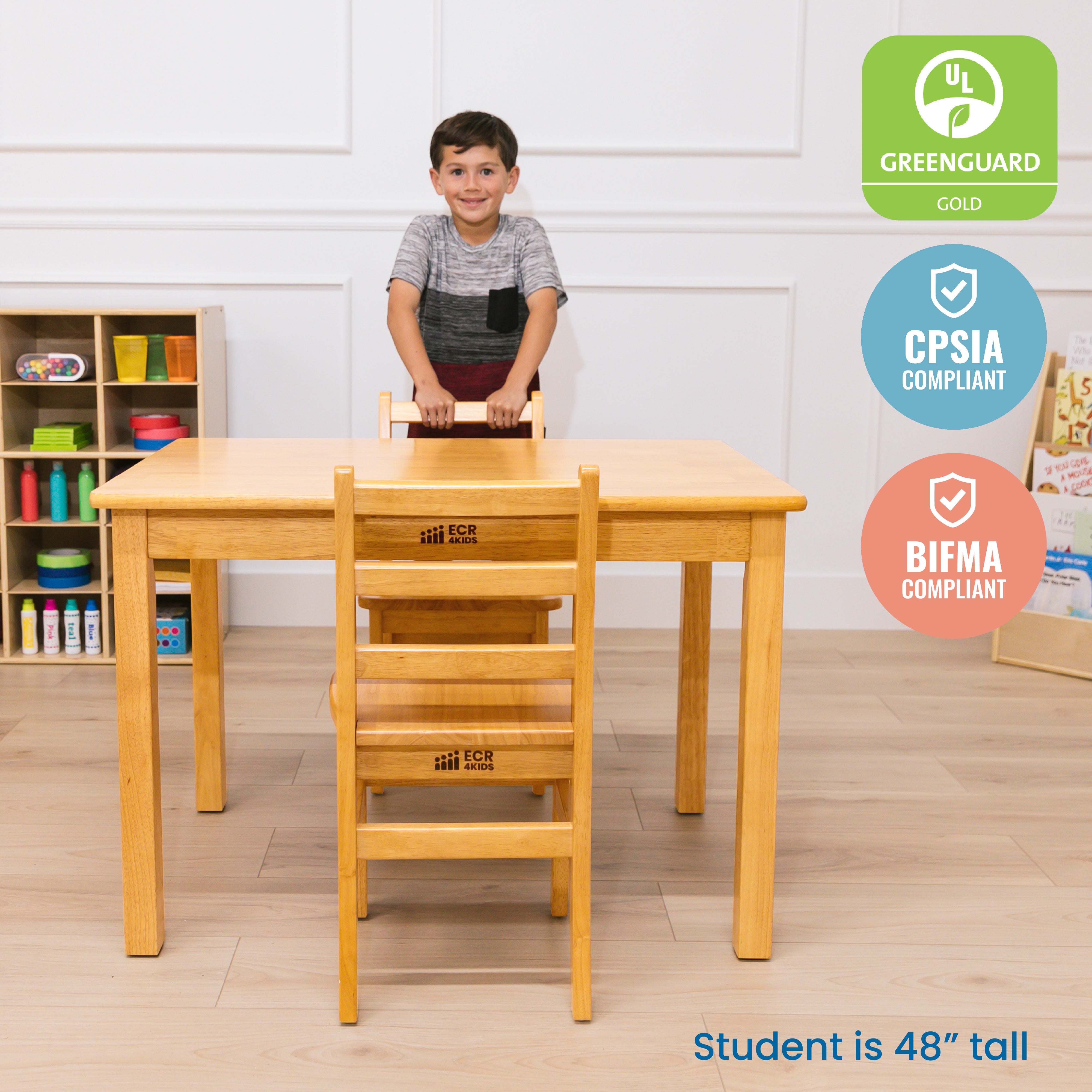 24in x 36in Rectangular Hardwood Table with 24in Legs and Two 14in Chairs