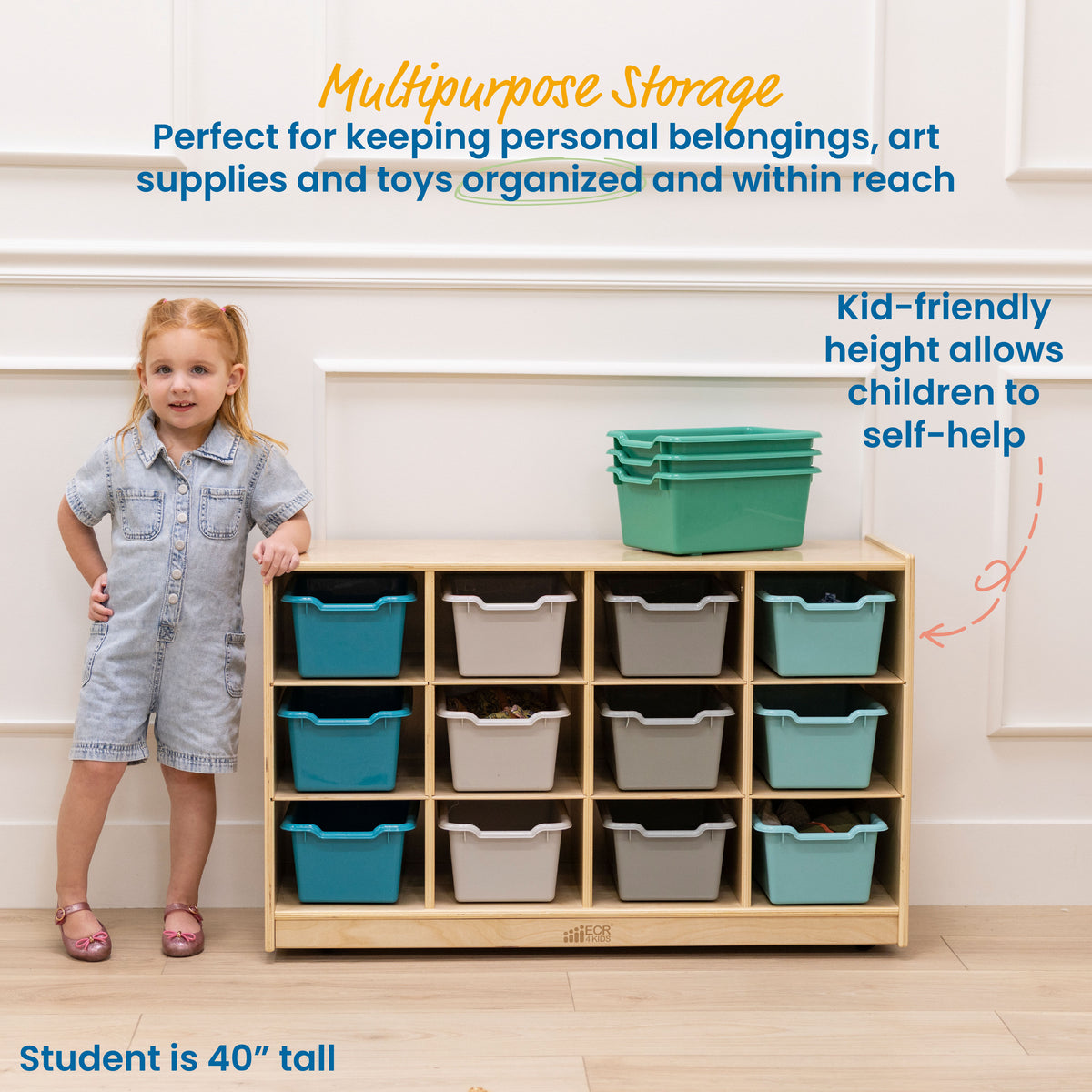 12 Cubby Mobile Tray Cabinet with 15 Scoop Front Bins, 3x4